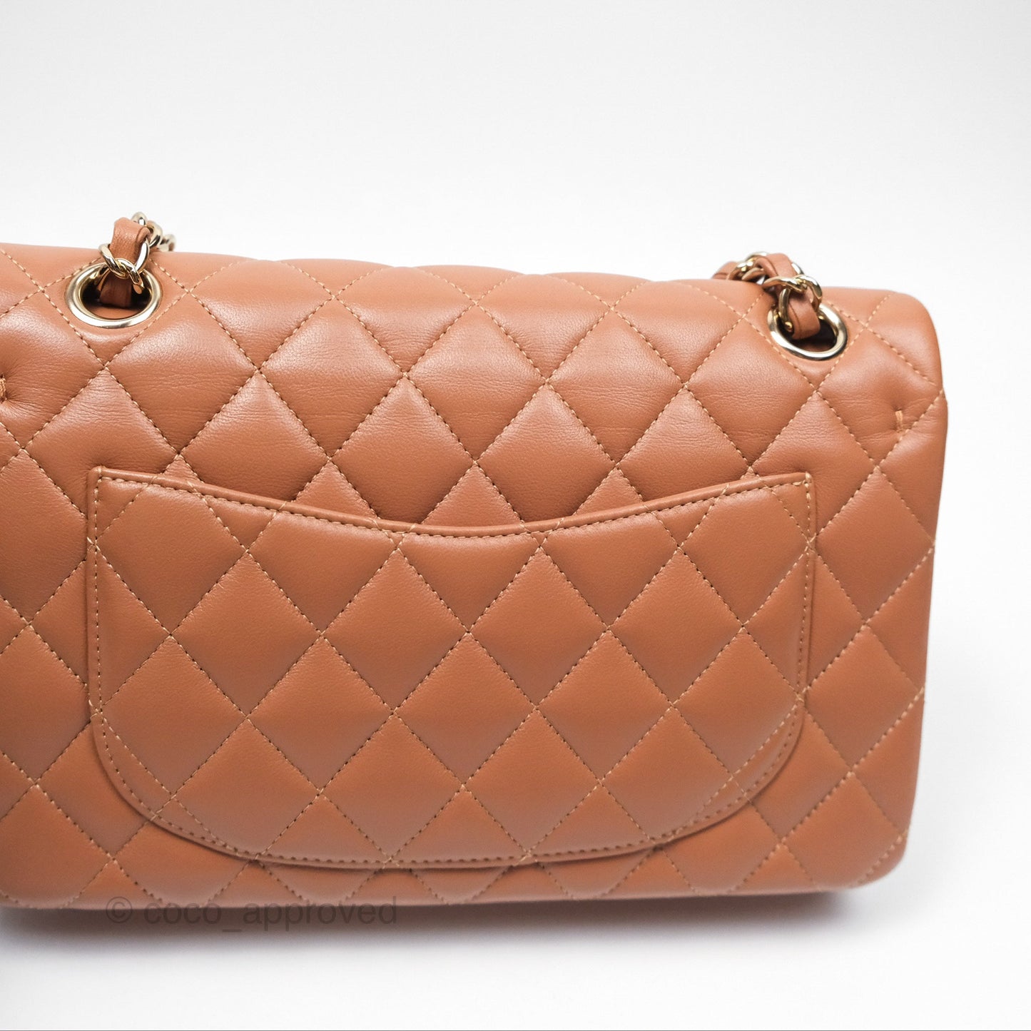 Chanel Small Classic Quilted Flap Dark Beige Caramel Lambskin Gold Hardware