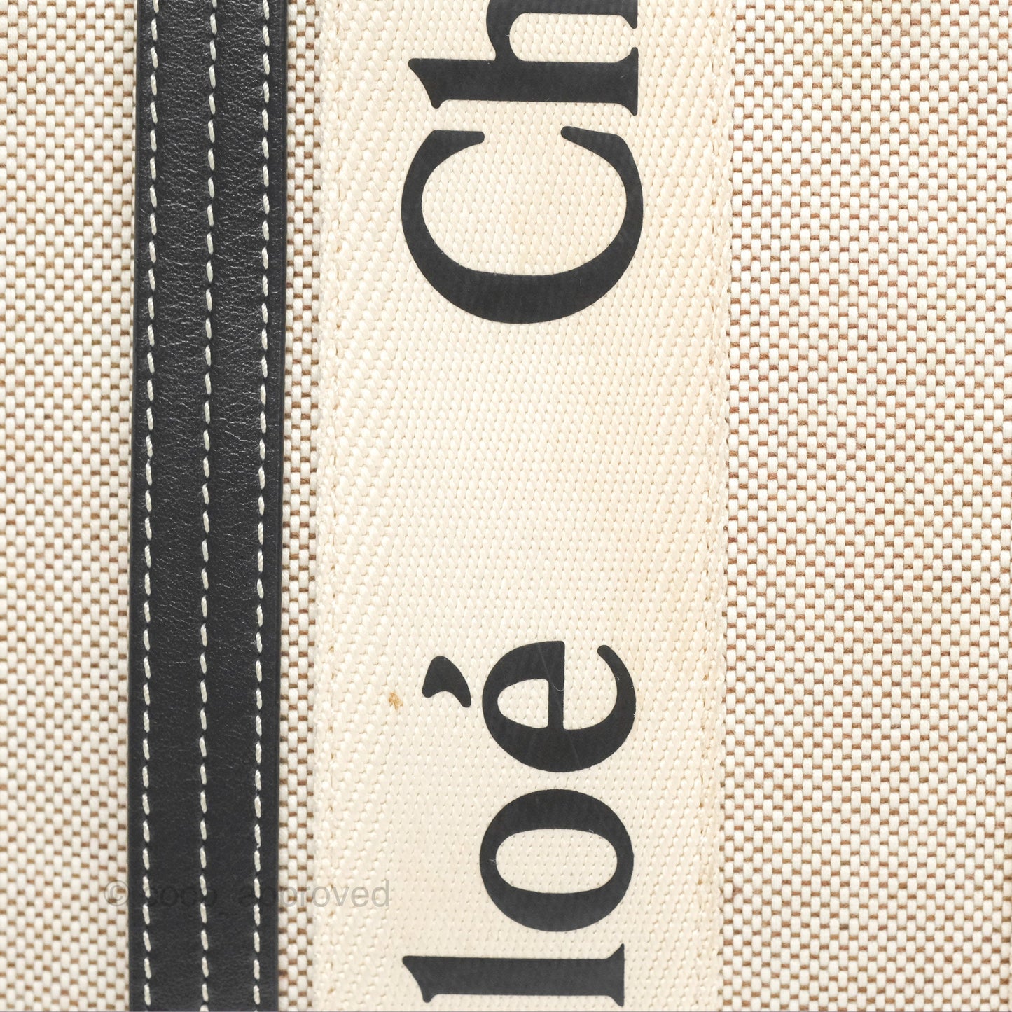 Chloe Small Woody Tote Bag Cotton Canvas & Black Calfskin with Woody Ribbon