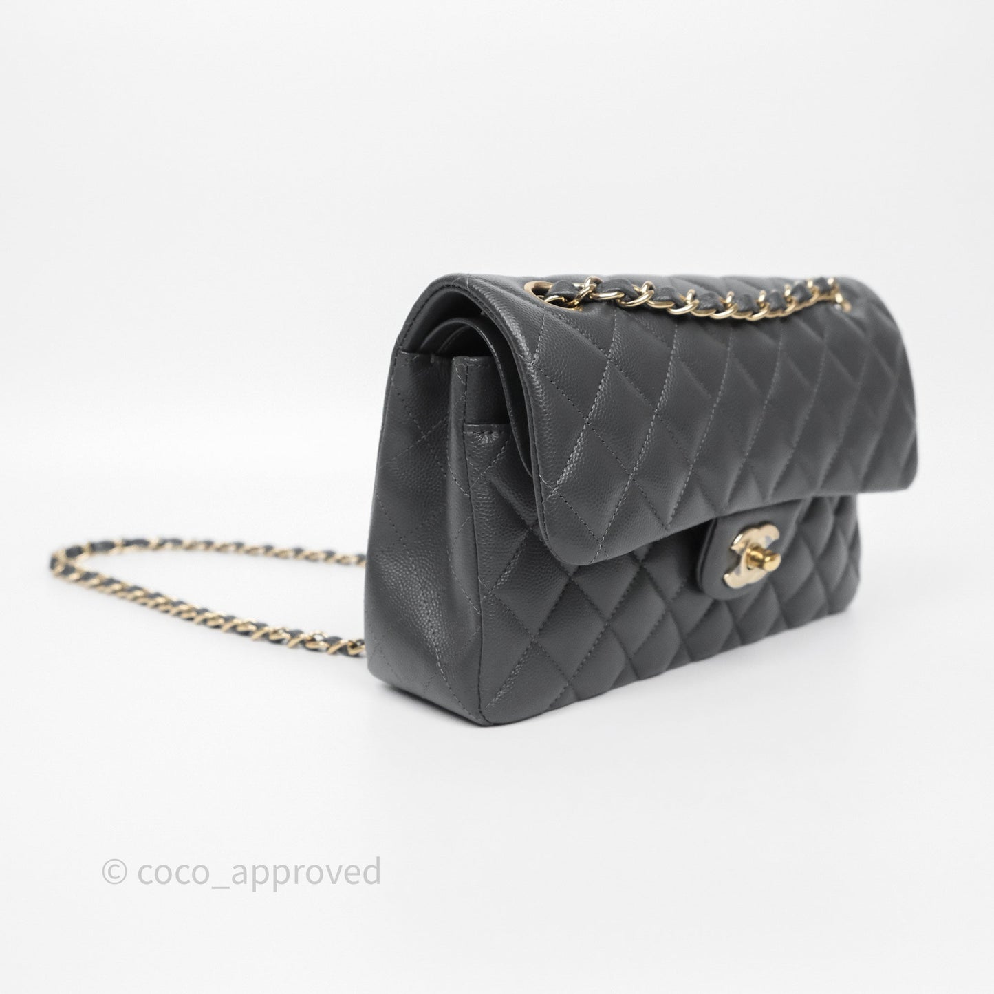 Chanel Small Classic Flap Quilted Dark Grey Caviar Gold Hardware