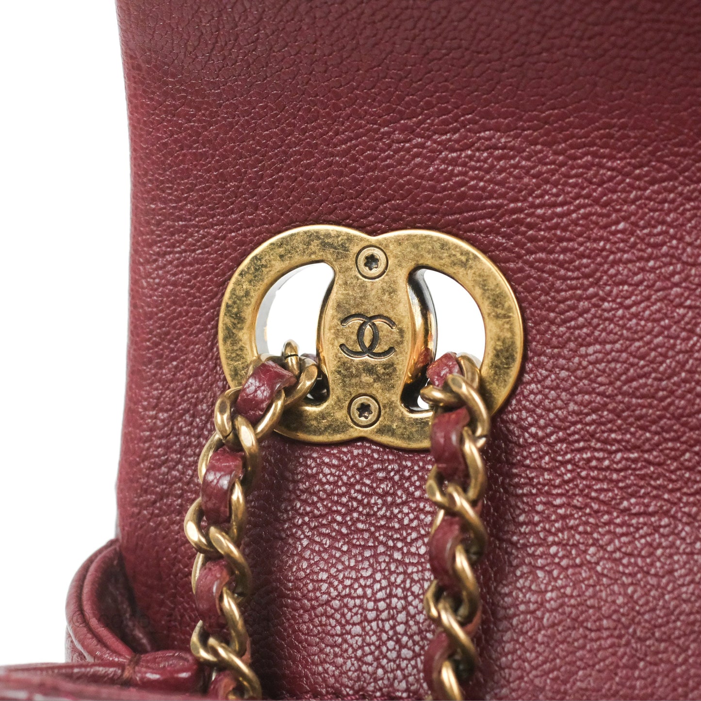 Chanel Quilted CC Eyelet Flap Burgundy Patent Goatskin Antique Gold Hardware