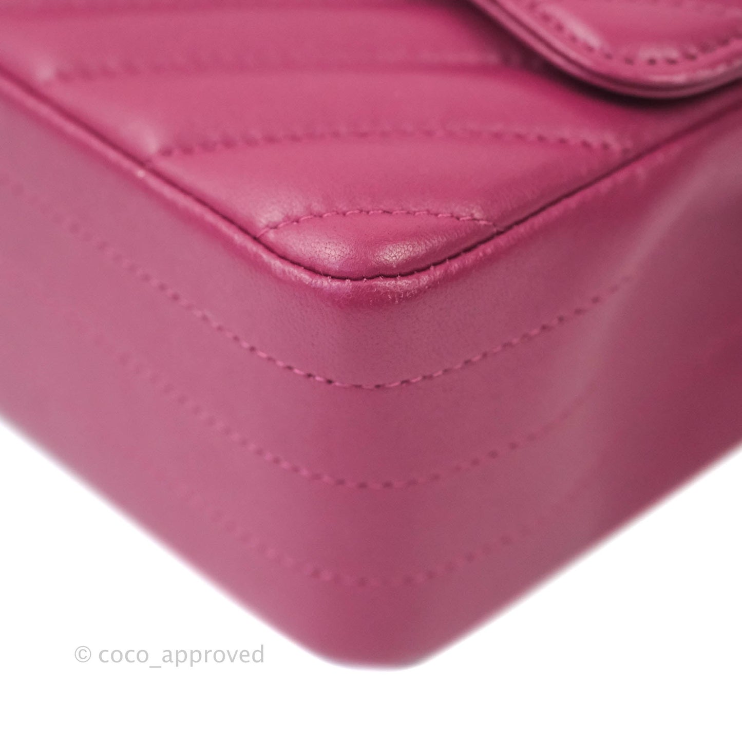 Chanel Chevron Mini Rectangular Lambskin Flap Bag Dark Pink Gold Hardware