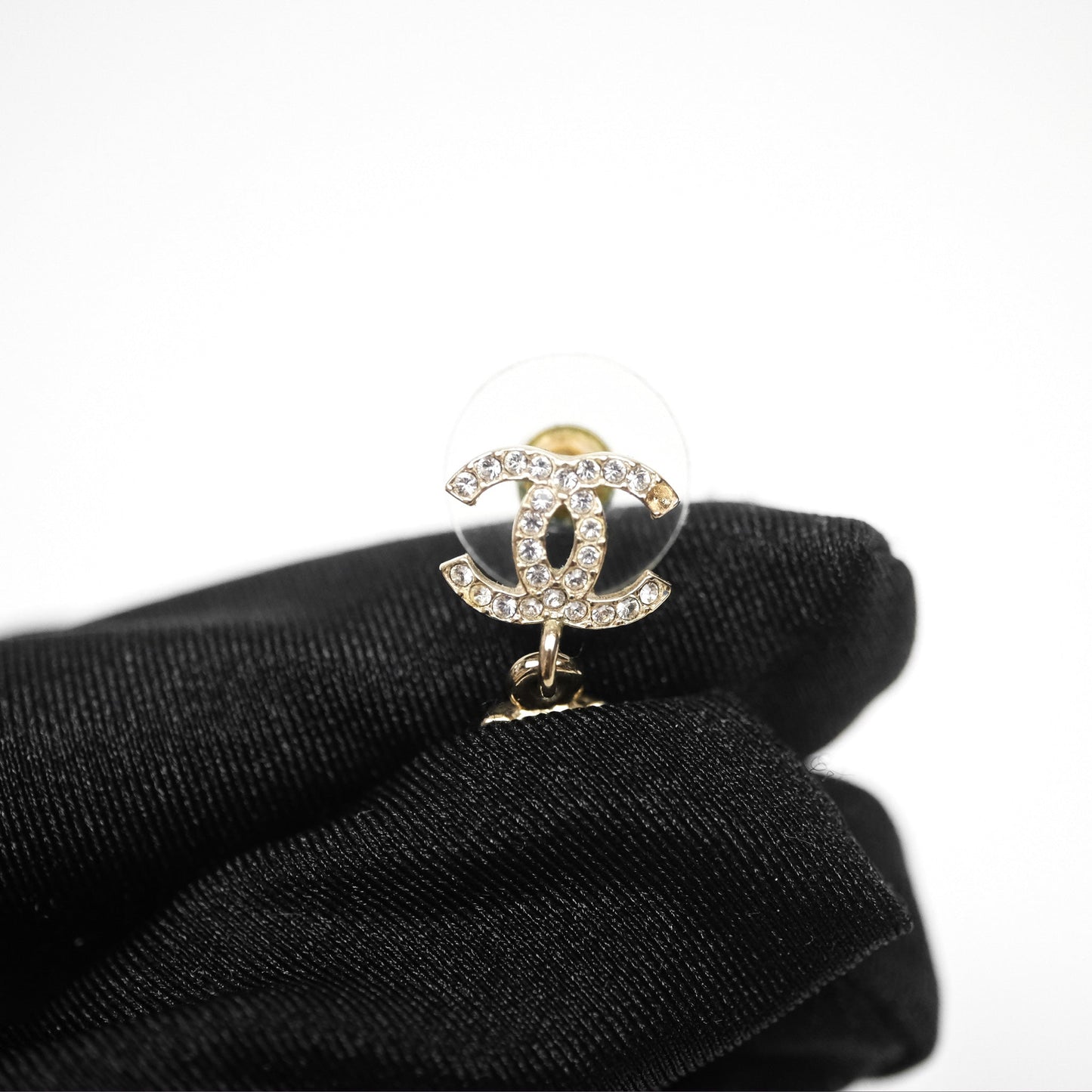 Chanel CC Crystal Perfume Bottle Earrings Gold Tone 21K