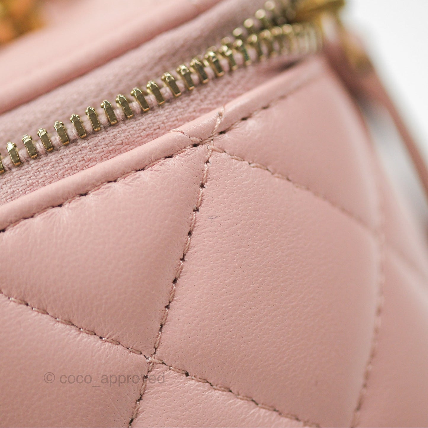 Chanel Mini Vanity With Chain Adjustable Camellia Light Pink Lambskin Aged Gold Hardware