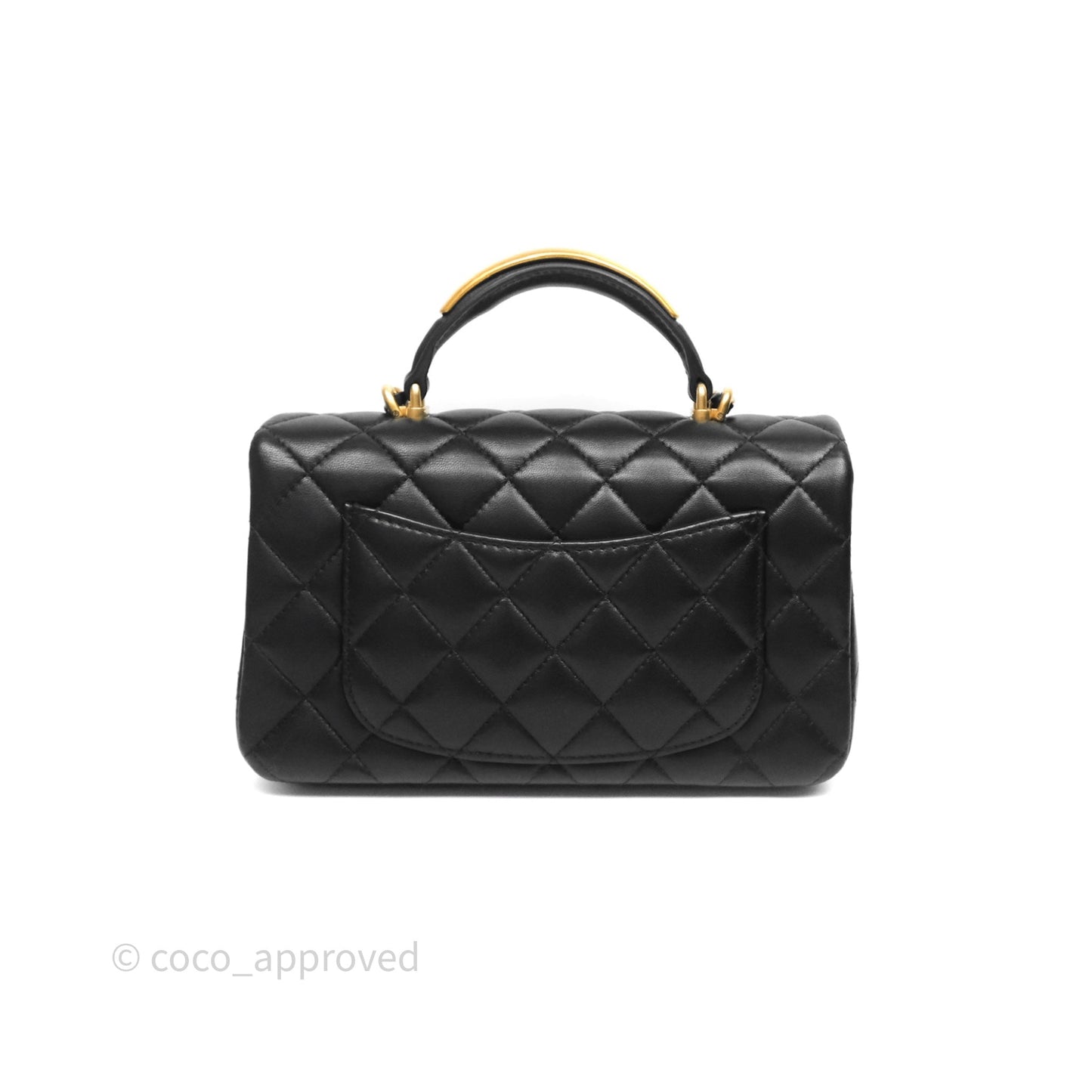 Chanel Metal Top Handle Mini Rectangular Flap Bag Black Lambskin Aged Gold Hardware