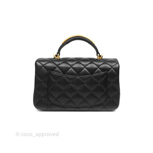 Chanel Metal Top Handle Mini Rectangular Flap Bag Black Lambskin Aged Gold Hardware