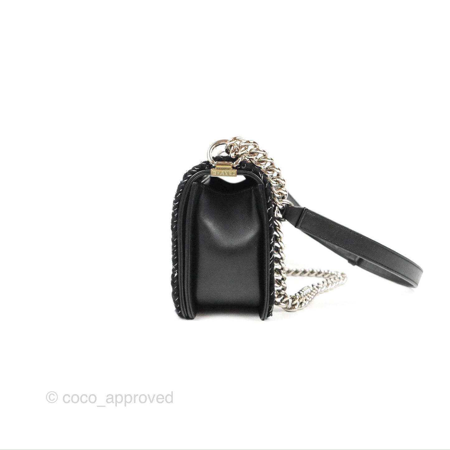 Chanel Chevron Braid Around Chain Boy Black Calfskin Silver Hardware