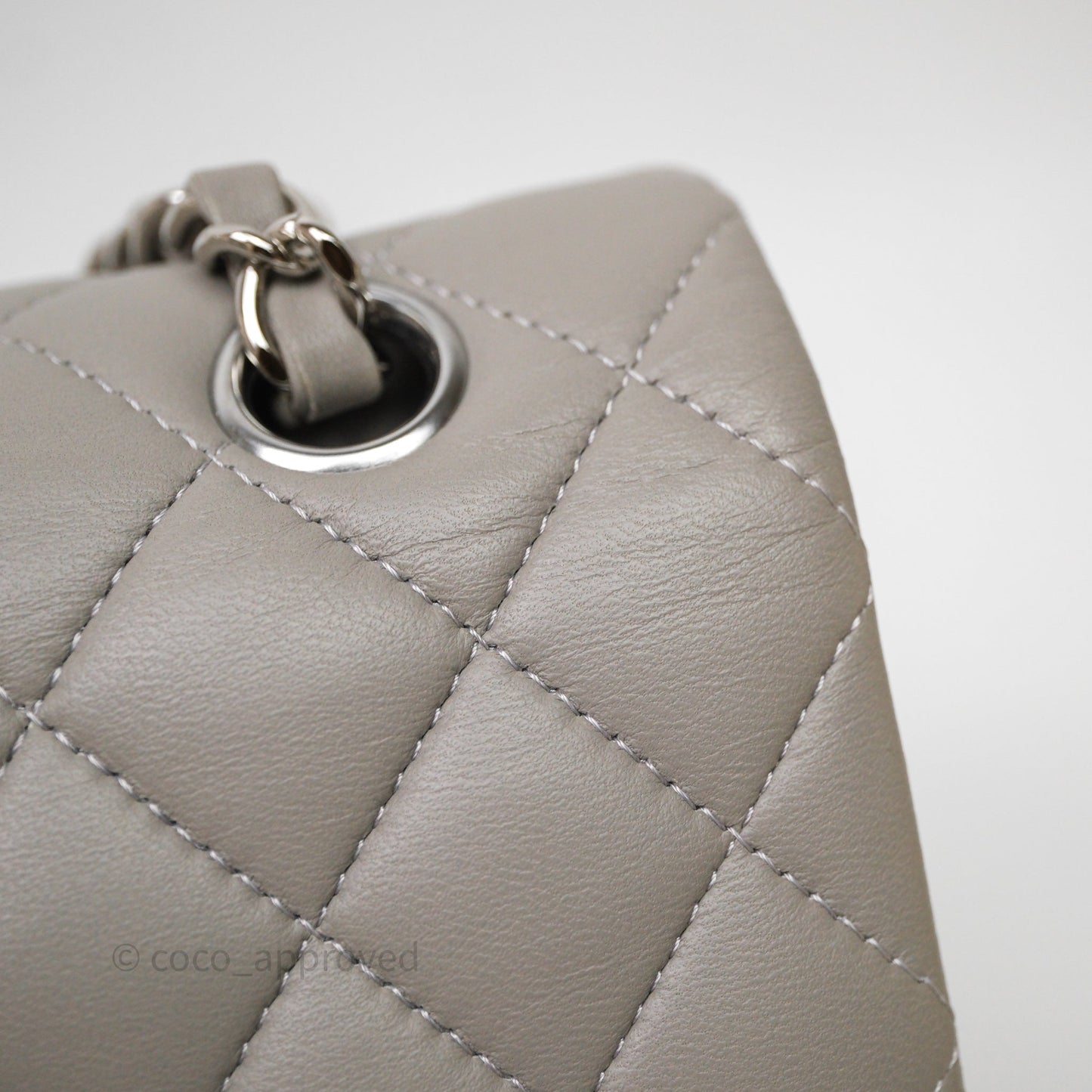 Chanel Classic M/L Medium Flap Quilted Grey Lambskin Silver Hardware