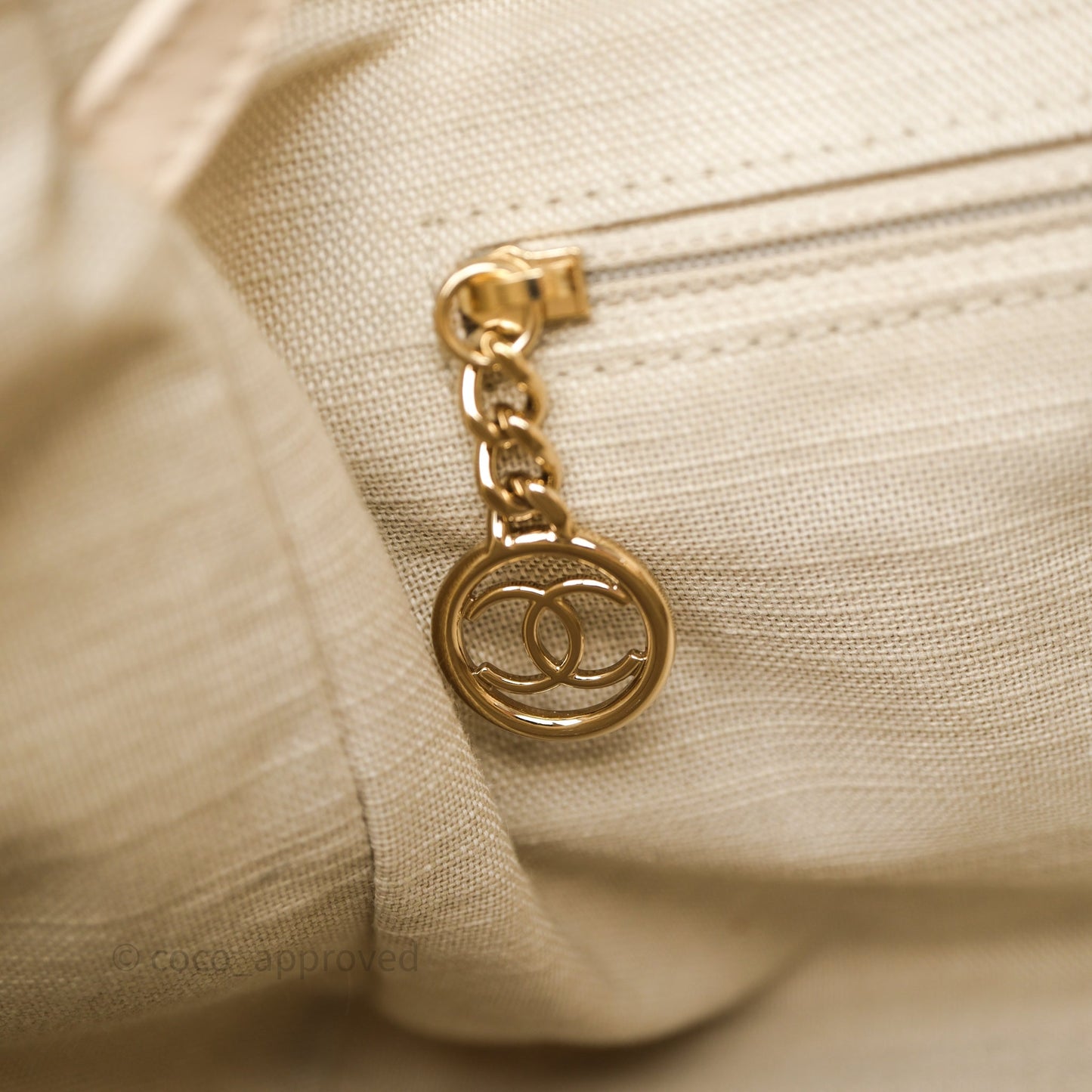 Chanel New Small Deauville Cream Ivory Canvas Light Gold Hardware