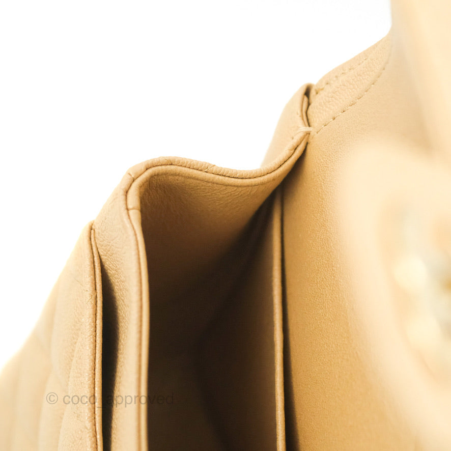 Chanel Classic Small S/M Flap Iridescent Beige Caviar Gold Hardware 19S