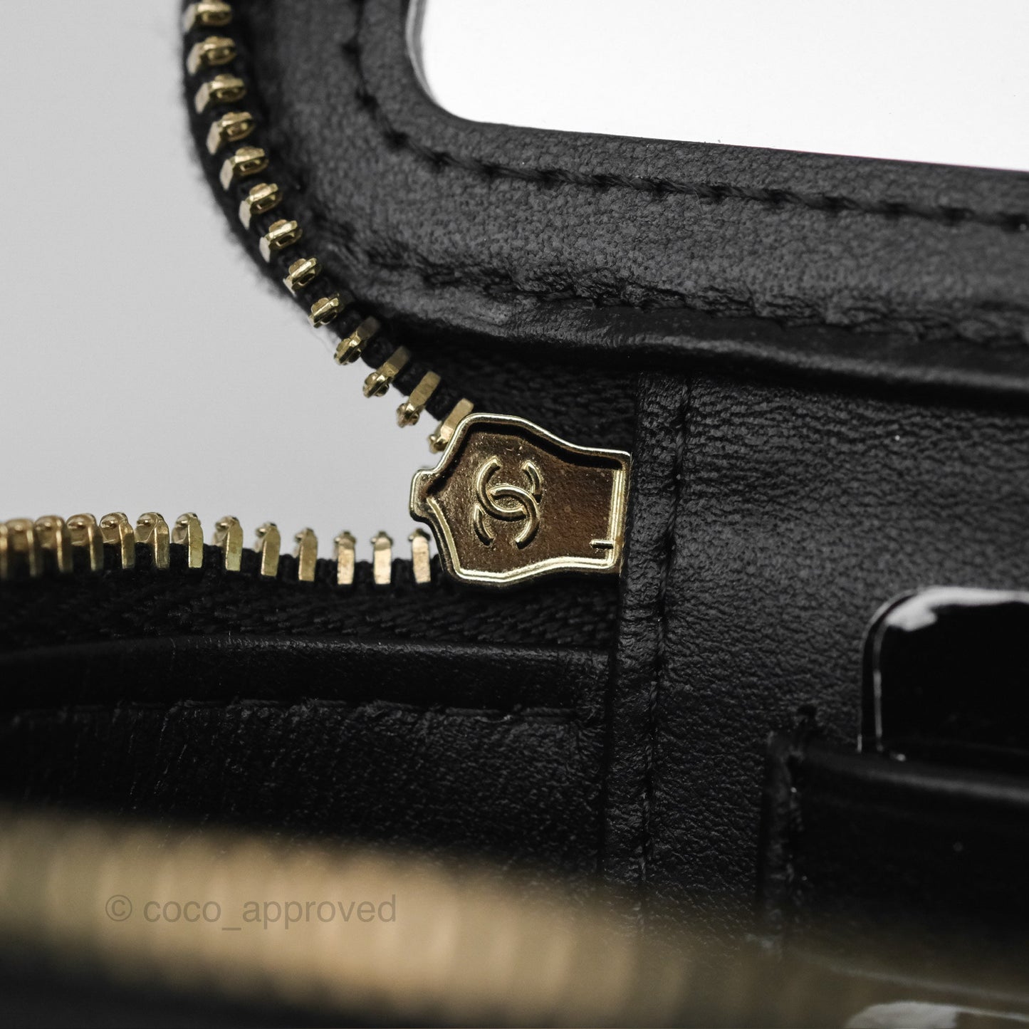 Chanel Logo Top Handle Vanity Rectangular Black Caviar Aged Gold Hardware
