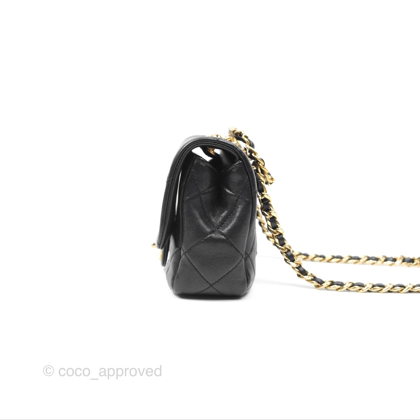 Chanel Mini Top Handle Flap Black Lambskin Aged Gold Hardware