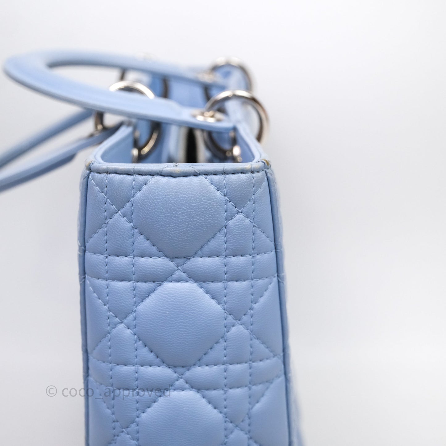 Christian Dior Large Lady Dior Cannage Blue Lambskin Silver Hardware