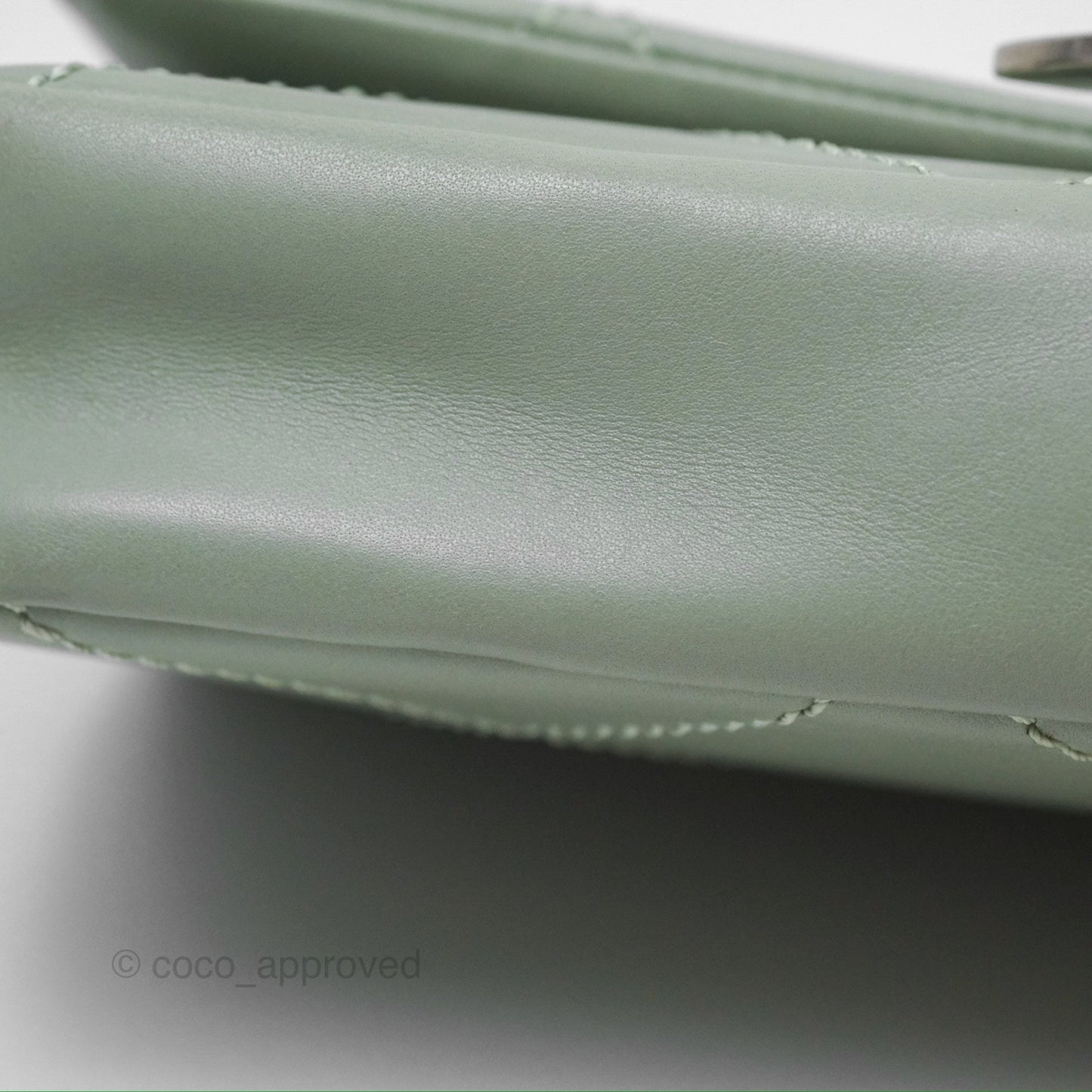 Chanel CC East West Flap Bag Lambskin Mint Green Silver Hardware