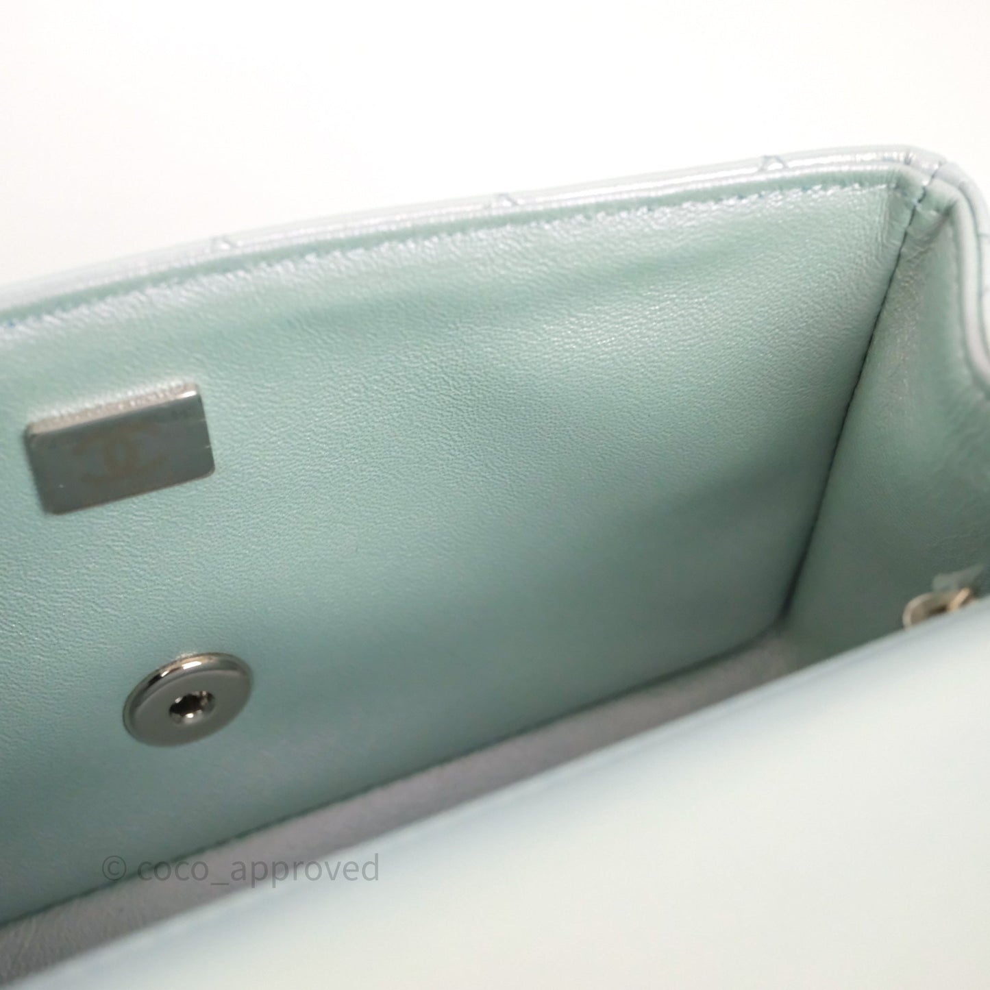Chanel Mini Rectangular Bag Quilted Iridescent Icy Blue Silver Hardware