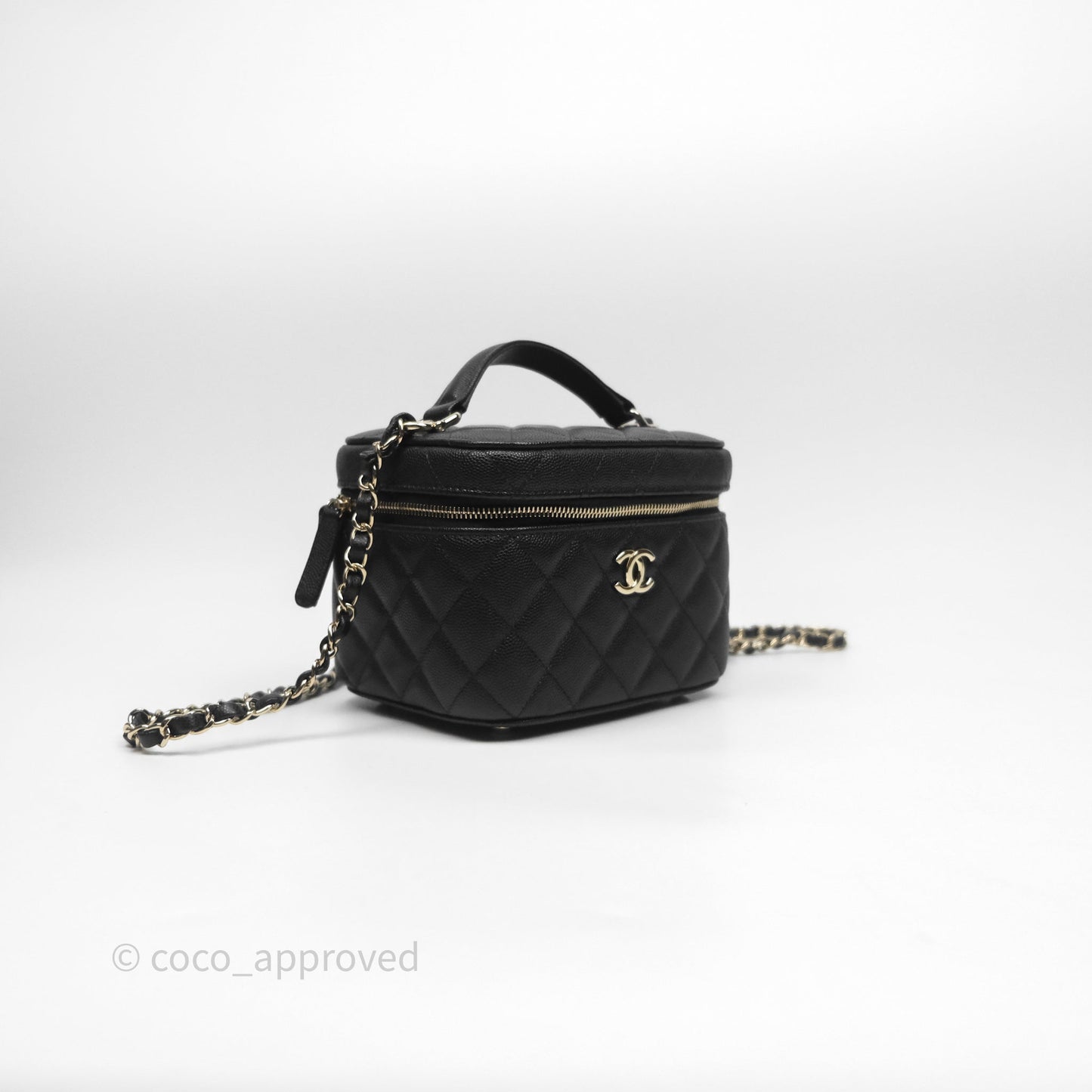 Chanel Quilted Top Handle Vanity Case Black Caviar Gold Hardware