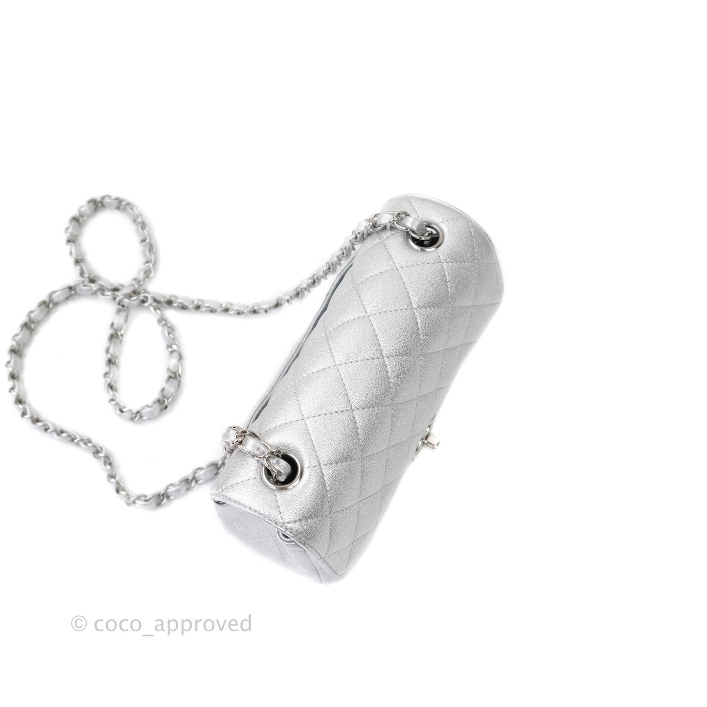 Chanel Quilted Mini Rectangular Flap Metallic Silver Lambskin Silver Hardware