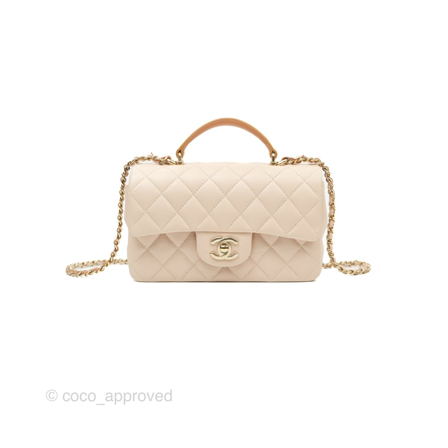 Chanel Top Handle Mini Rectangular Flap Bag Ecru/Beige Lambskin Gold Hardware 23P