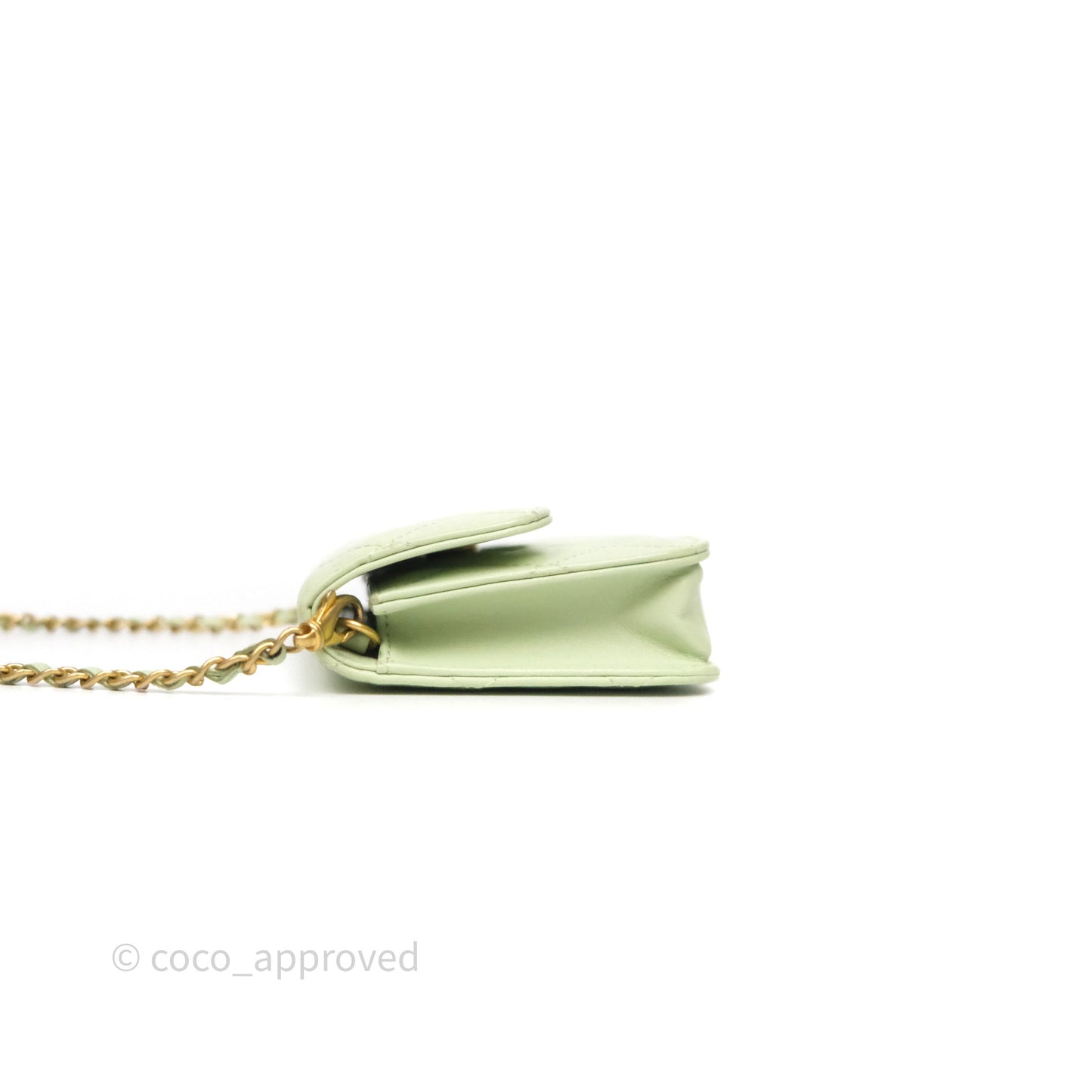 Chanel Pearl Crush Mini Clutch Belt Bag Green Lambskin Aged Gold Hardware
