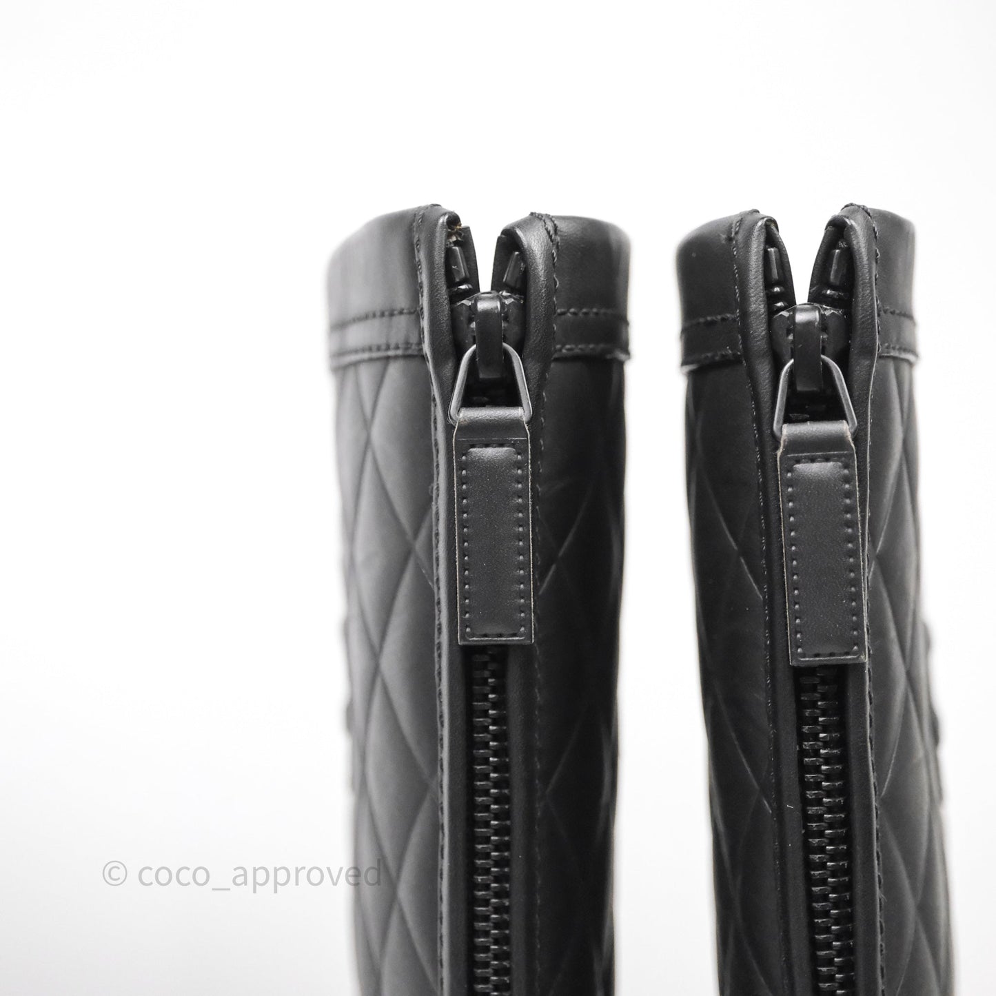 Chanel CC Quilted Knee High Boots Black Calfskin