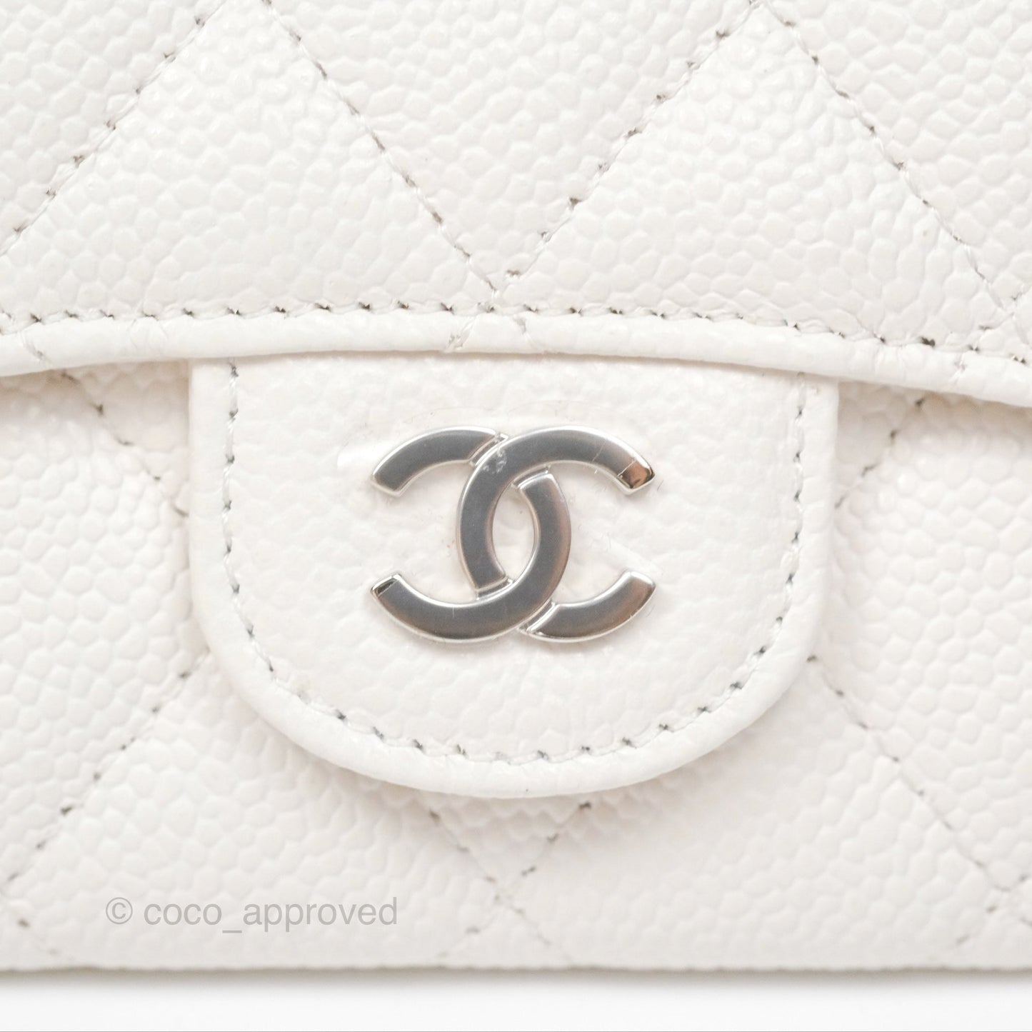 Chanel Quilted Flap Card Holder White Caviar Silver Hardware
