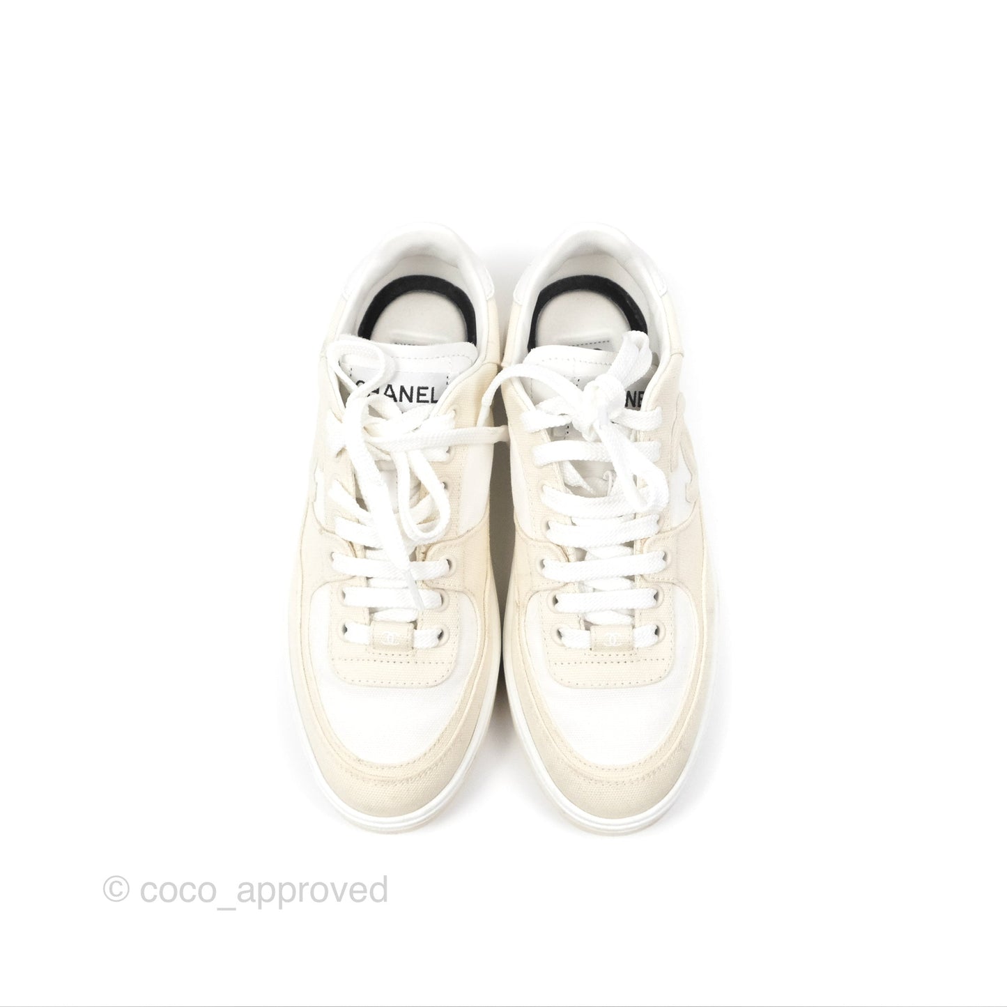 Chanel Ivory Beige White Sneakers Size 37.5