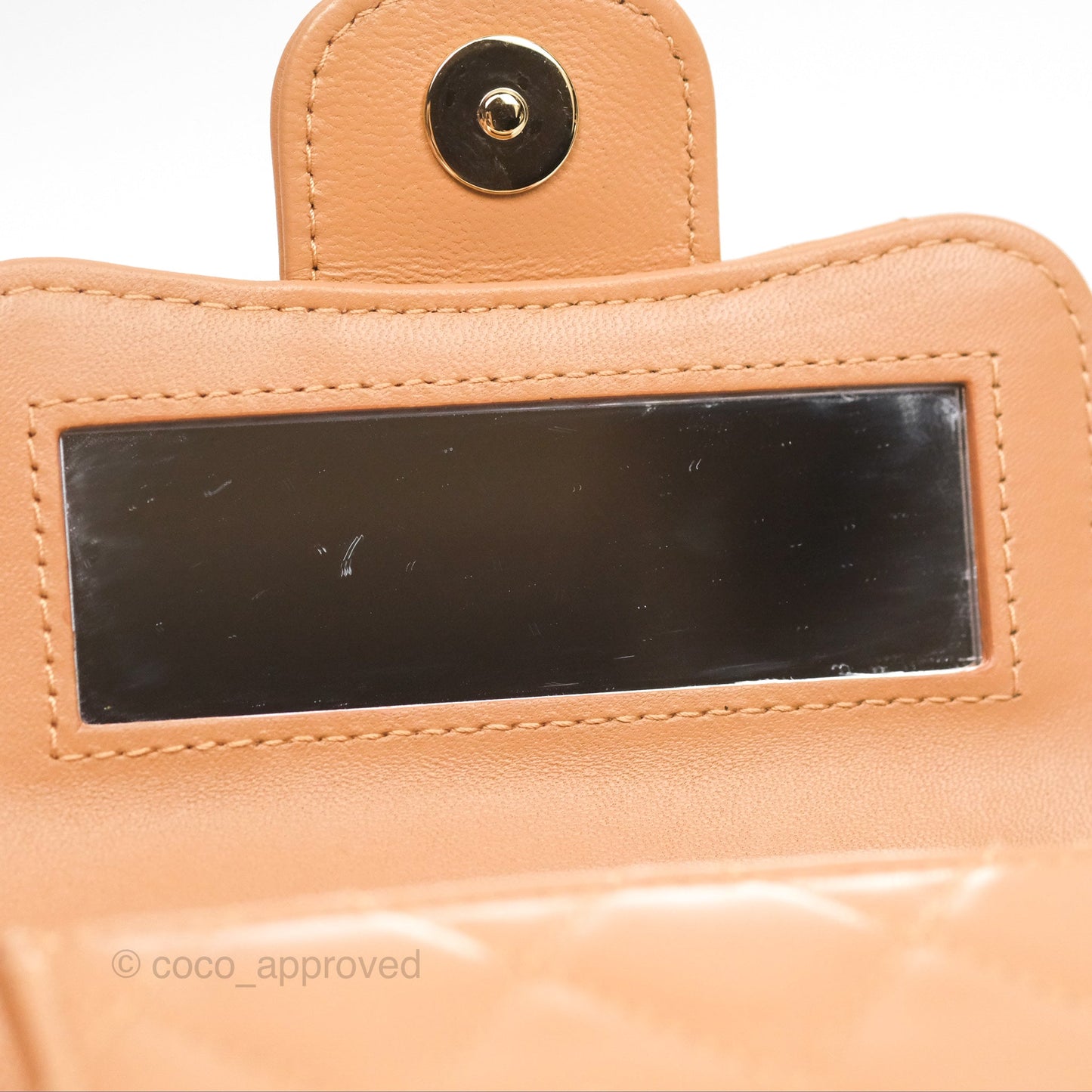 Chanel Mini Handle Clutch With Chain Caramel Lambskin Gold Hardware