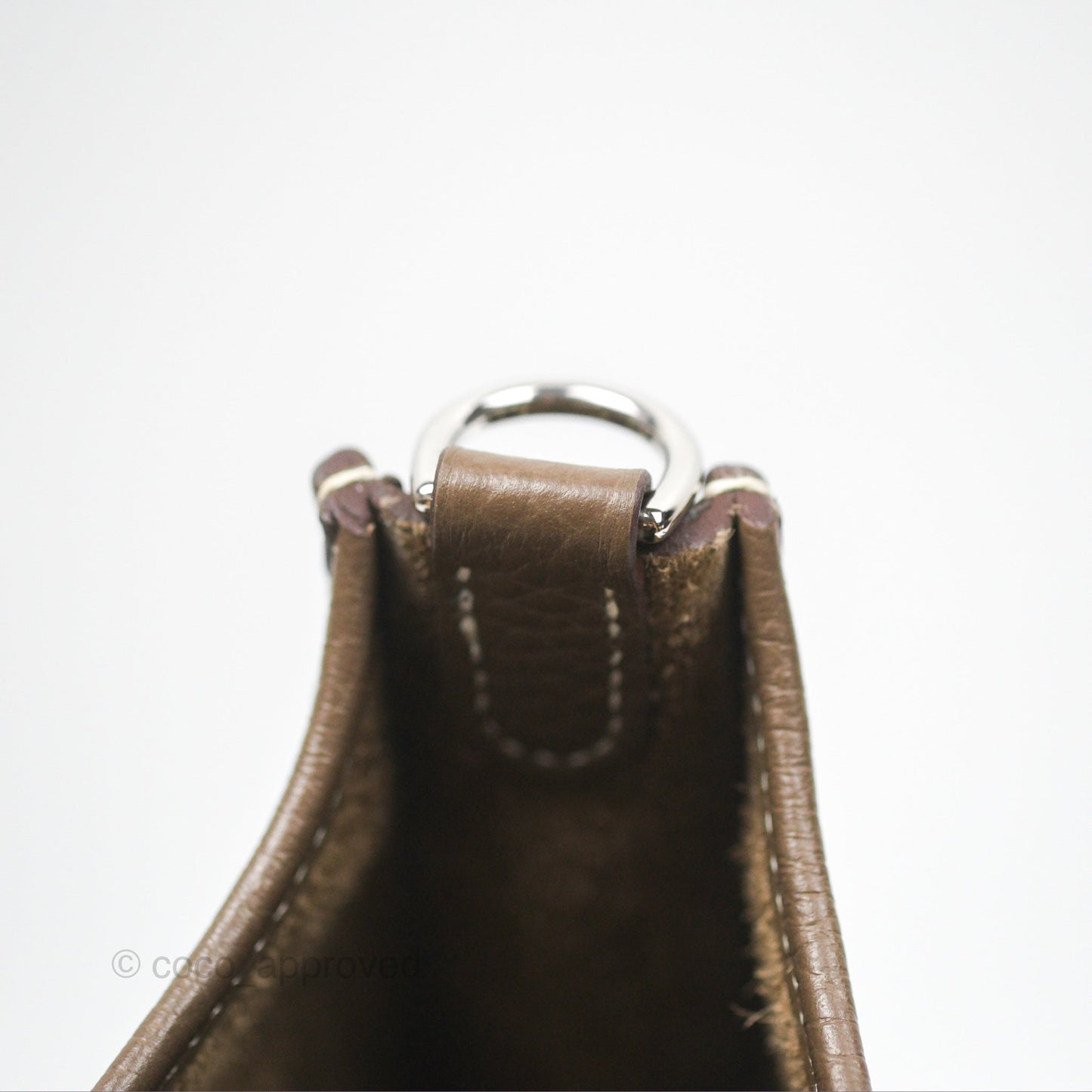 Hermès Mini Evelyne 16 Etoupe 18 Clemence Palladium Hardware with Bleu Indigo Strap