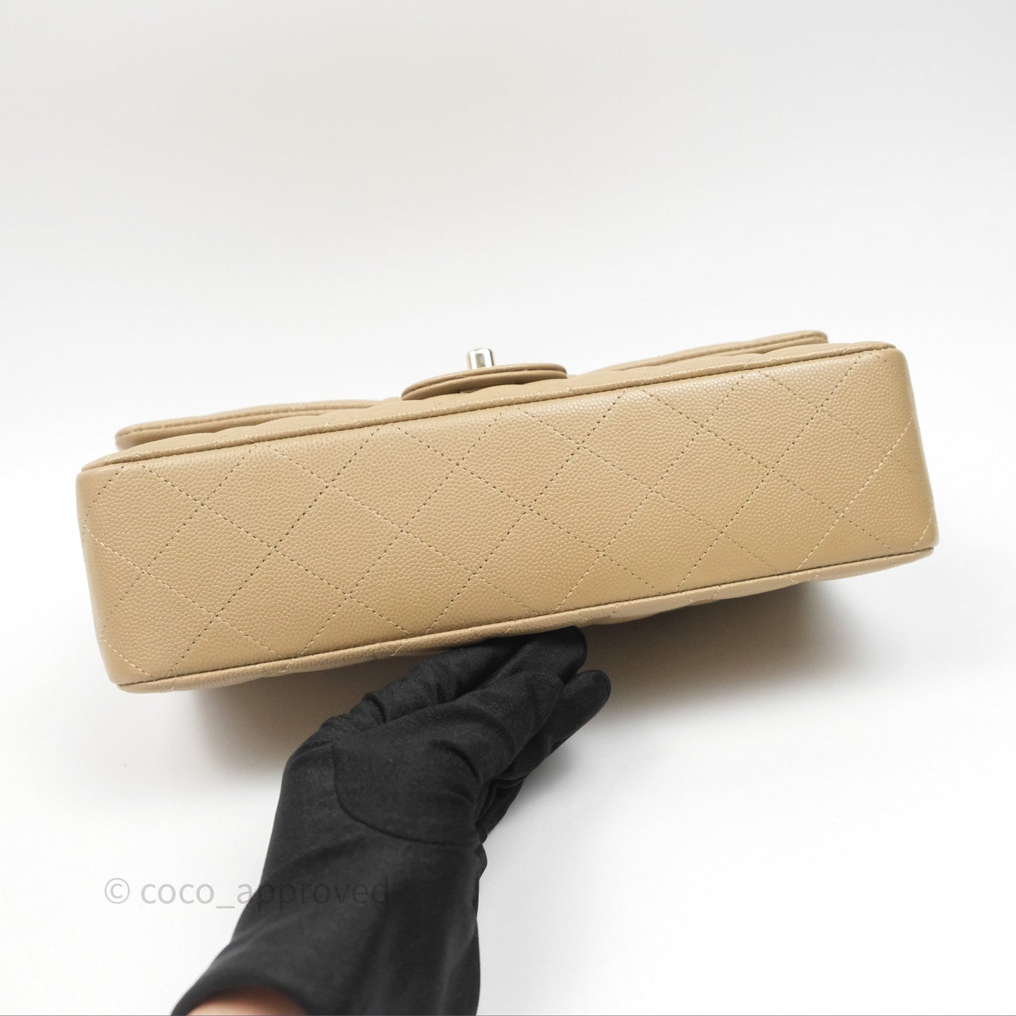 Chanel Classic M/L Medium Flap Quilted Dark Beige Caviar Gold Hardware