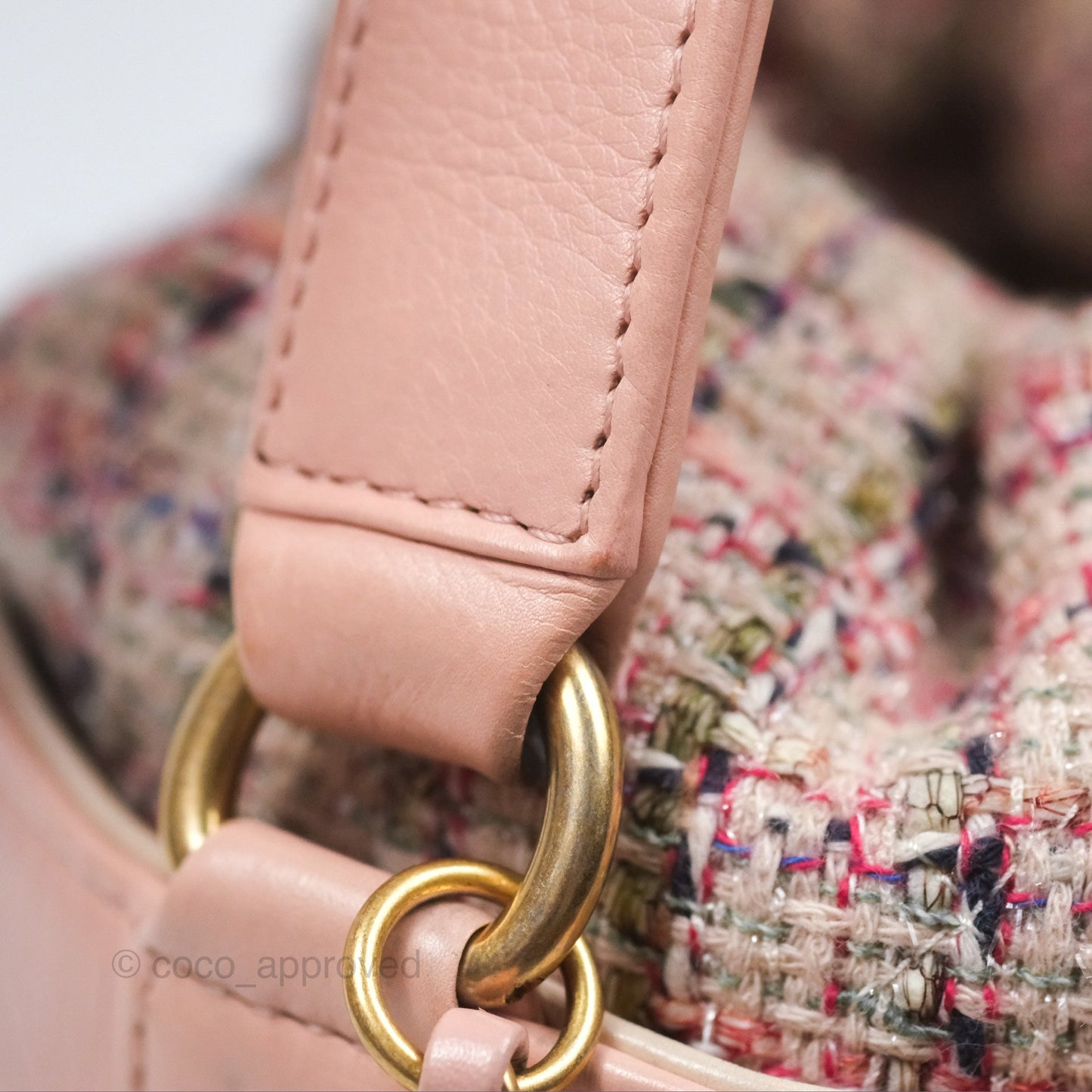 Chanel Quilted Top Handle Drawstring Bucket Bag Calfskin Tweed Pink Aged Gold Hardware