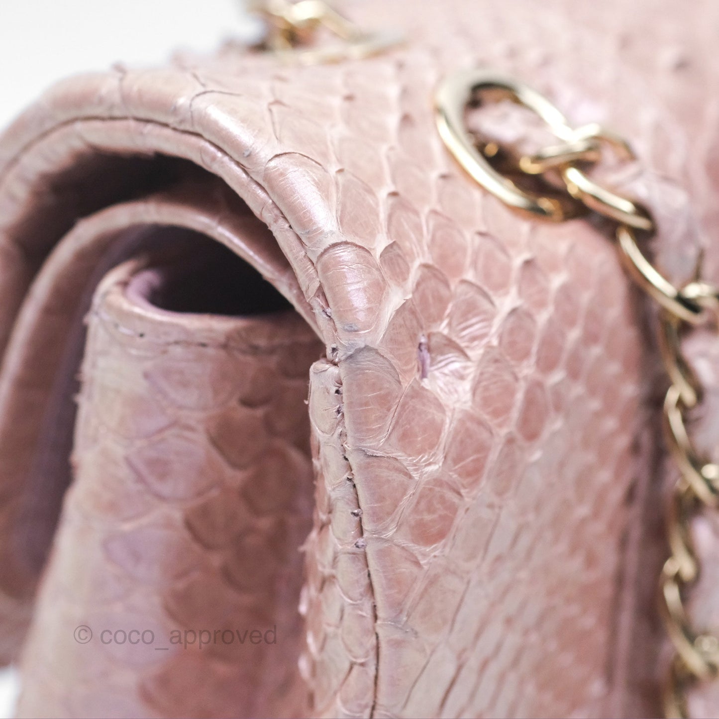 Chanel Classic M/L Medium Flap Quilted Iridescent Pink Python Gold Hardware