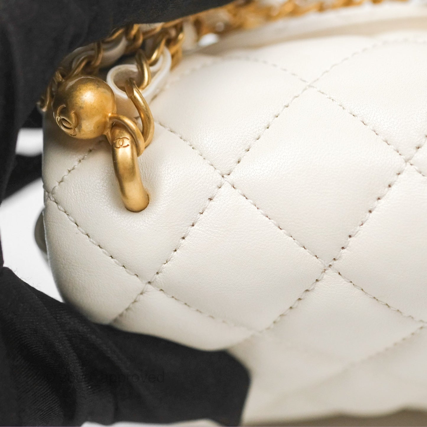 Chanel Pearl Chain Mini Flap Bag White Lambskin Aged Gold Hardware 24P