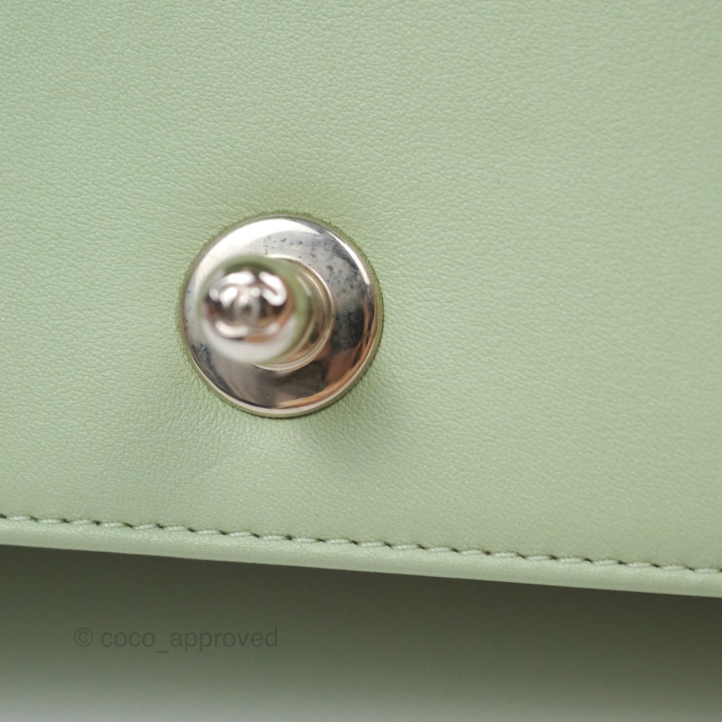 Chanel Medium Chevron Boy Mint Green Calfskin Silver Hardware