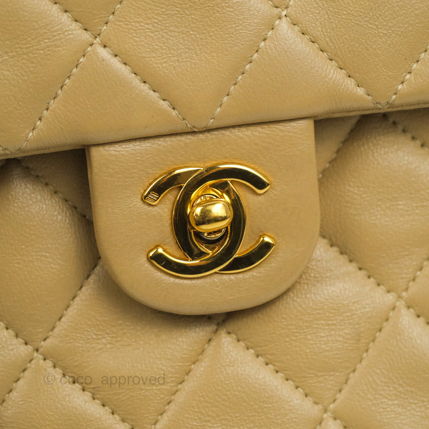 Chanel Vintage Square Flap Bag Beige Lambskin 24K Gold Hardware