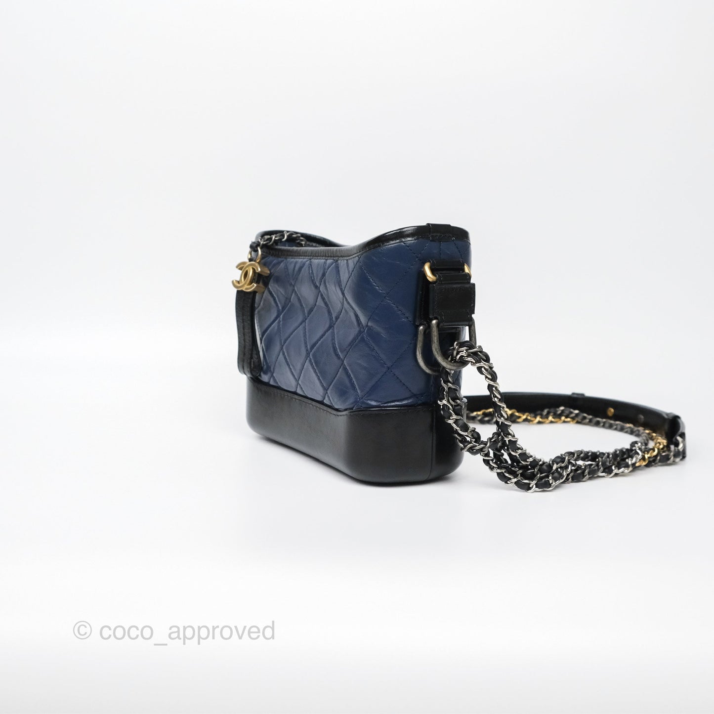 Chanel Small Gabrielle Hobo Quilted Black Navy Aged Calfskin