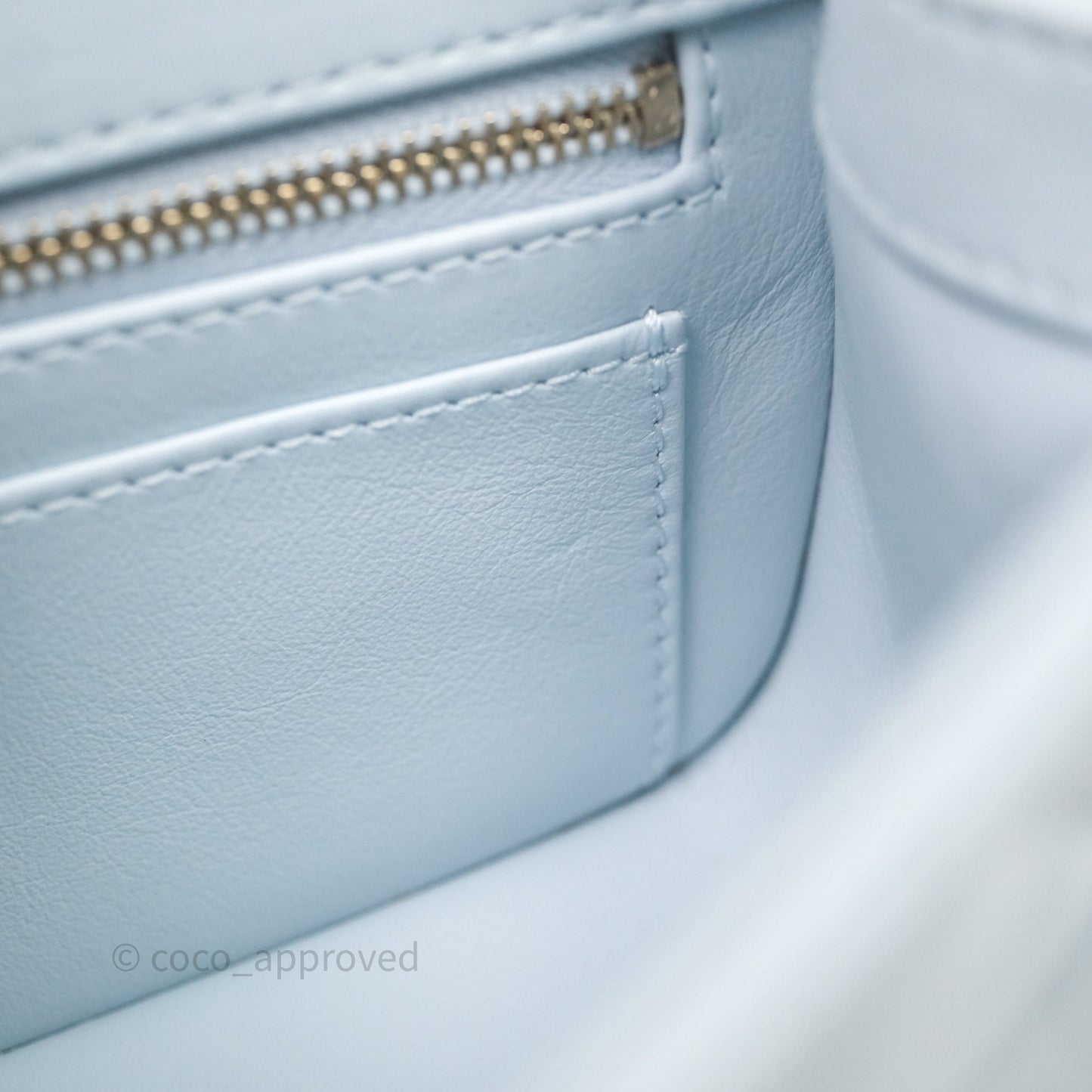 Chanel Pearl Crush Mini Rectangular Light Blue Lambskin Aged Gold Hardware