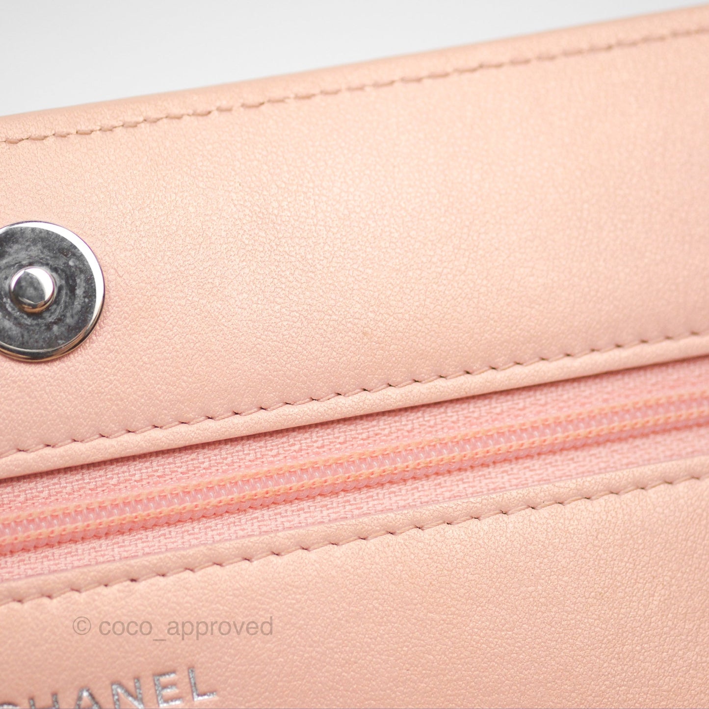 Chanel Mademoiselle Wallet On Chain WOC Chevron Iridescent Pink Caviar Silver Hardware