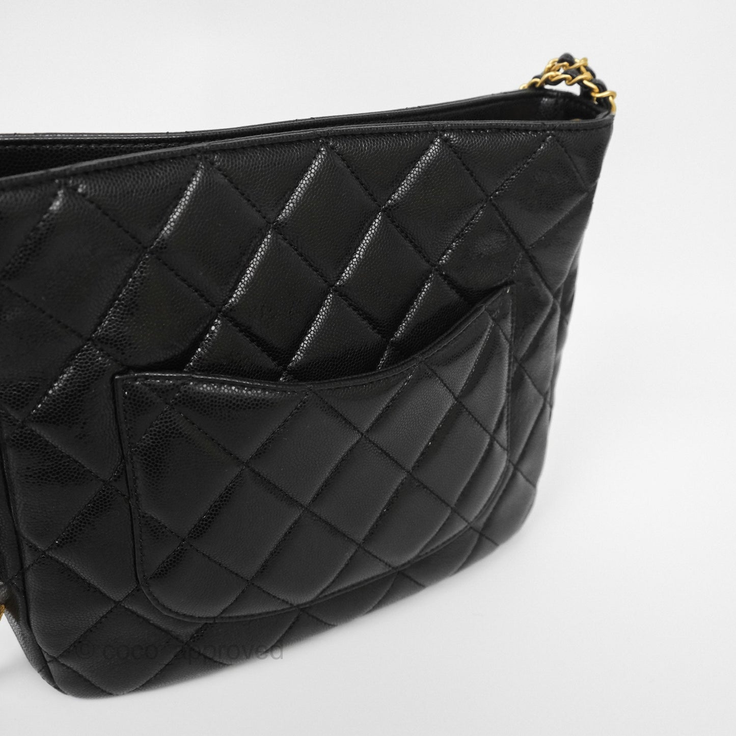 Chanel Twist Your Buttons Hobo Bag Black Shiny Soft Caviar Aged Gold Hardware 22A