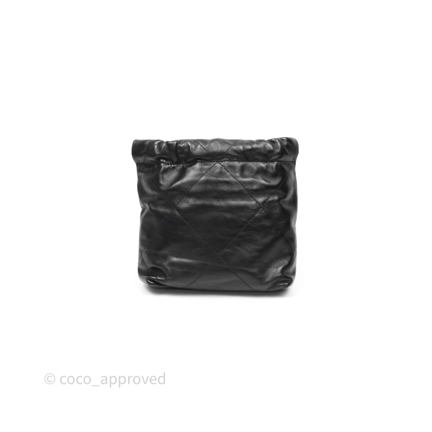 Chanel 22 Mini Bag Black Crumpled Calfskin White Lacquered Metal Logo