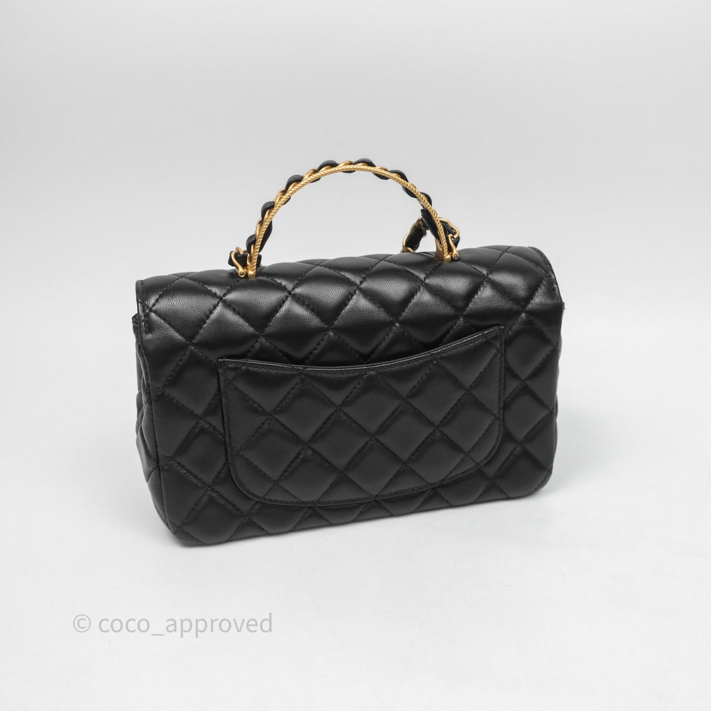 Chanel Top Handle Mini Rectangular Flap Bag Black Lambskin Aged Gold Hardware