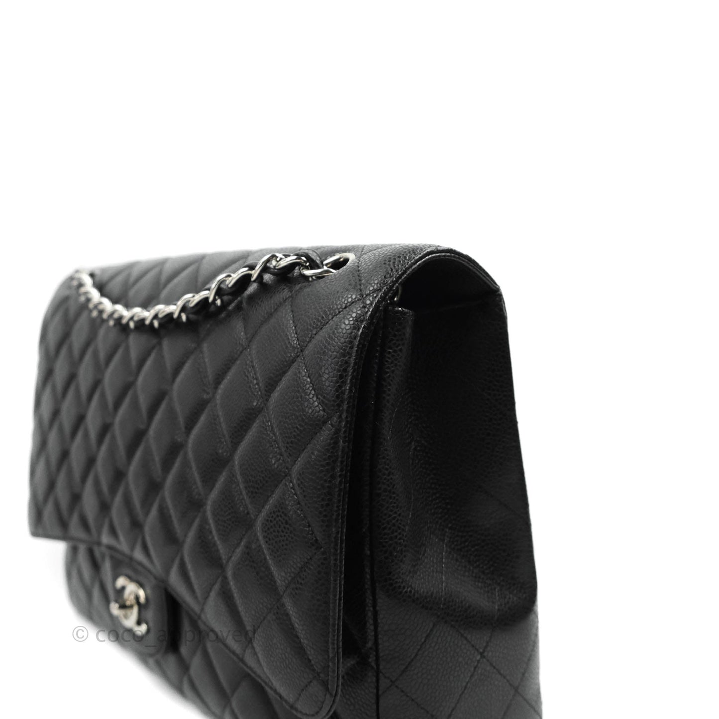 Chanel Single Flap Maxi Caviar Black Silver Hardware