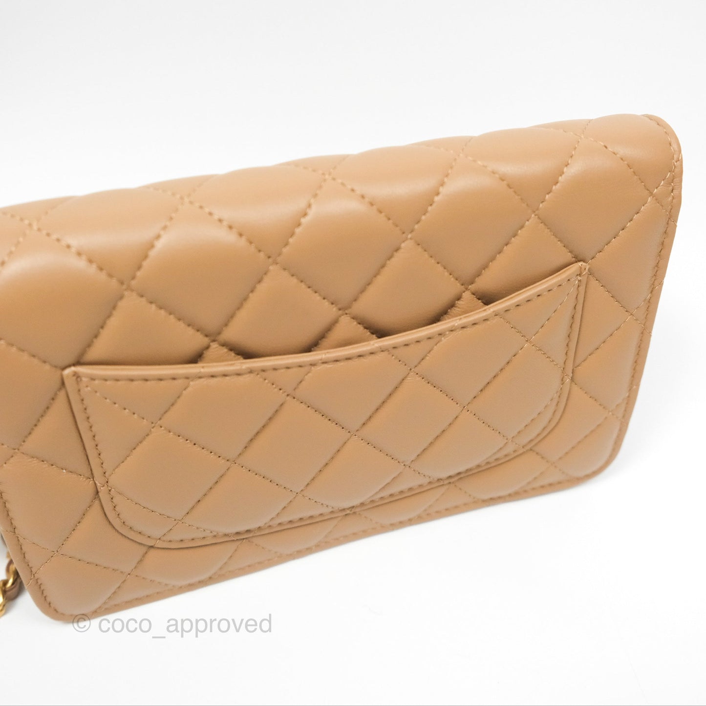 Chanel Quilted Pearl Crush Wallet on Chain WOC Beige Lambskin Aged Gold Hardware