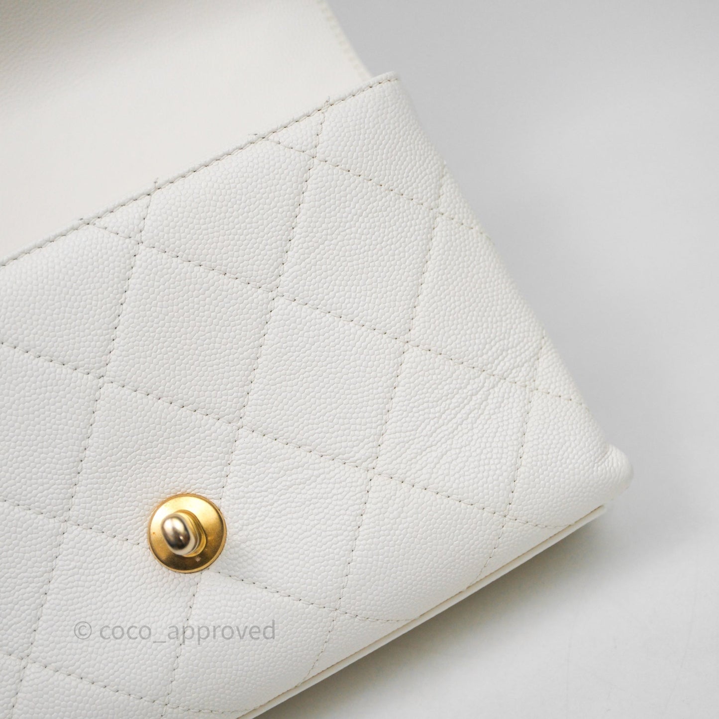Chanel Bracelet On Chain Small Flap Bag White Caviar Aged Gold Hardware