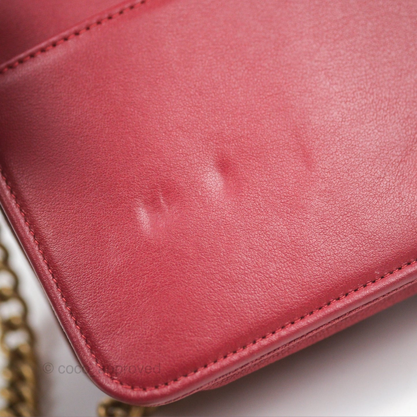 Chanel Quilted Boy Wallet on Chain WOC Red Caviar Aged Gold Hardware