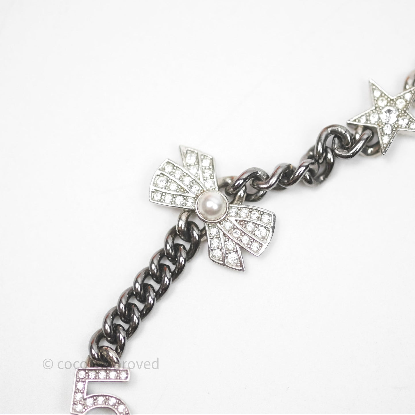 Chanel Crystal Lucky Charms Chain Choker Necklace Ruthenium Hardware 22P