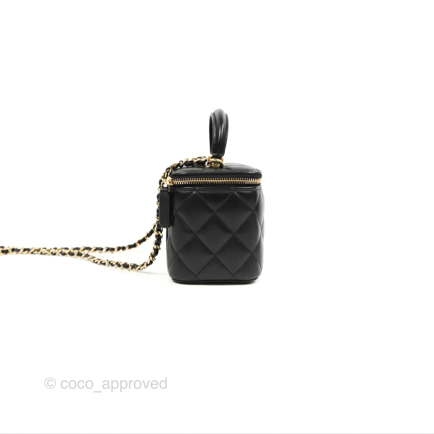Chanel Vanity Rectangular Top Handle Black Lambskin Gold Hardware