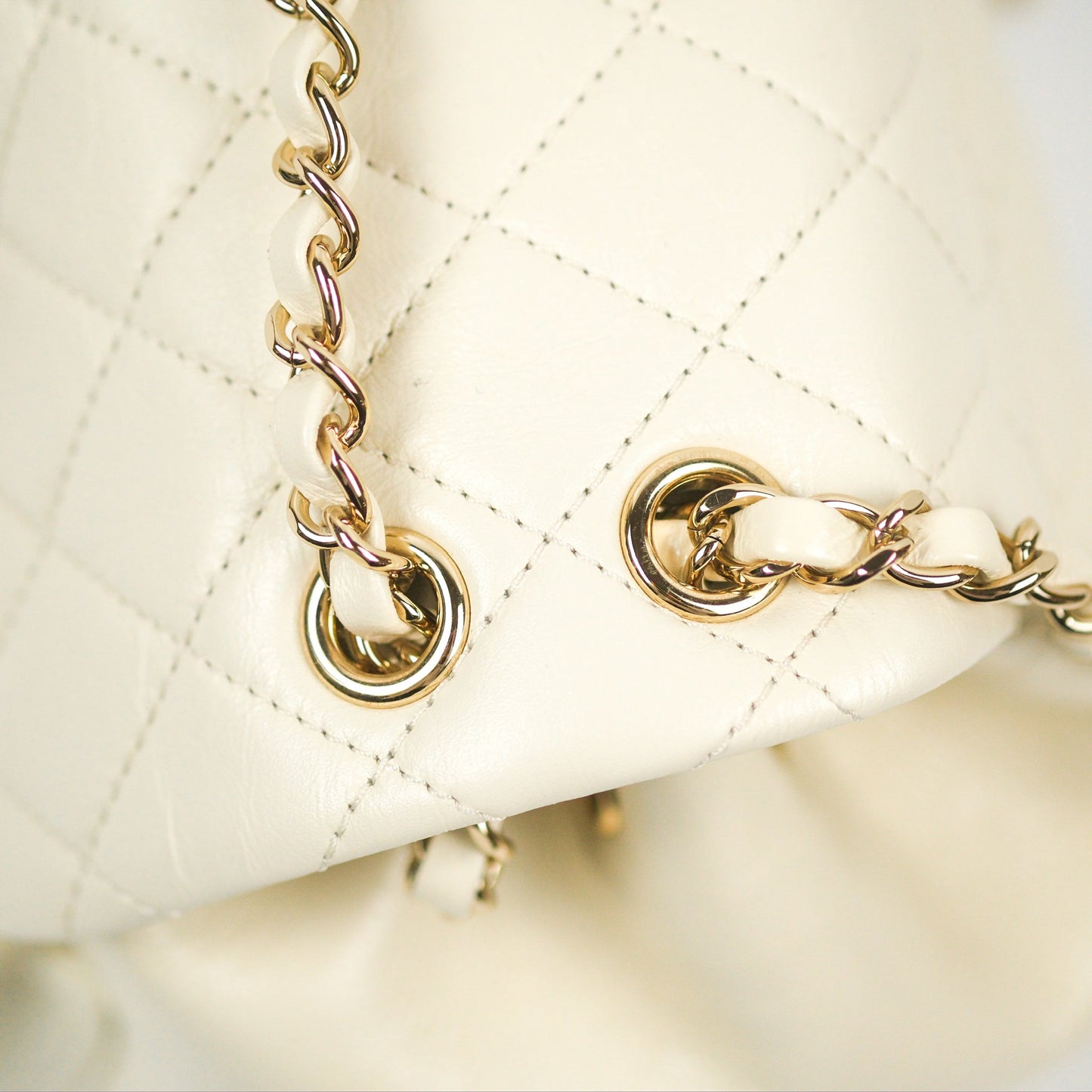 Chanel Quilted Small Duma Drawstring Backpack Ivory White Calfskin Gold Hardware