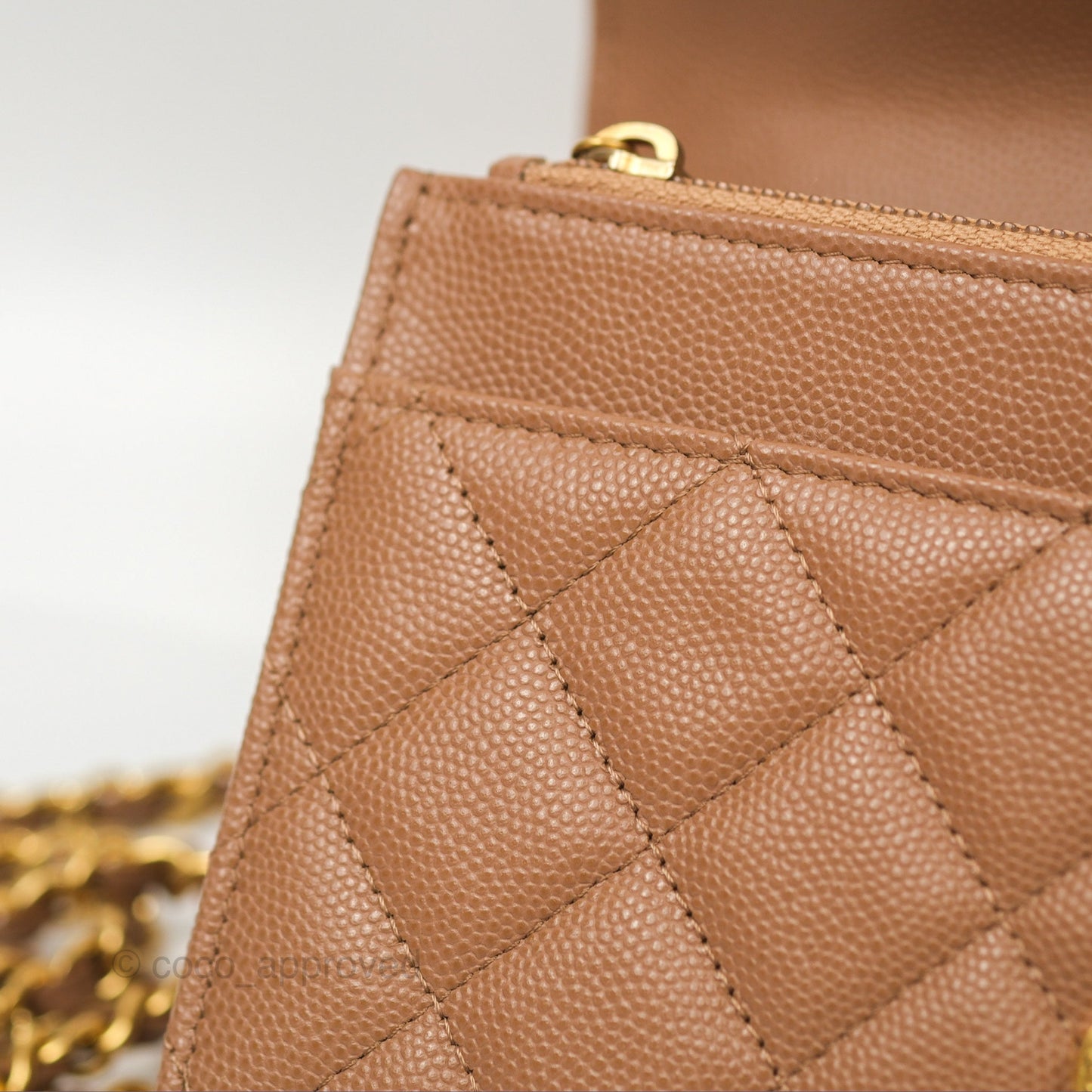 Chanel Coco First Wallet On Chain WOC Dark Beige Caviar Gold Hardware 22K