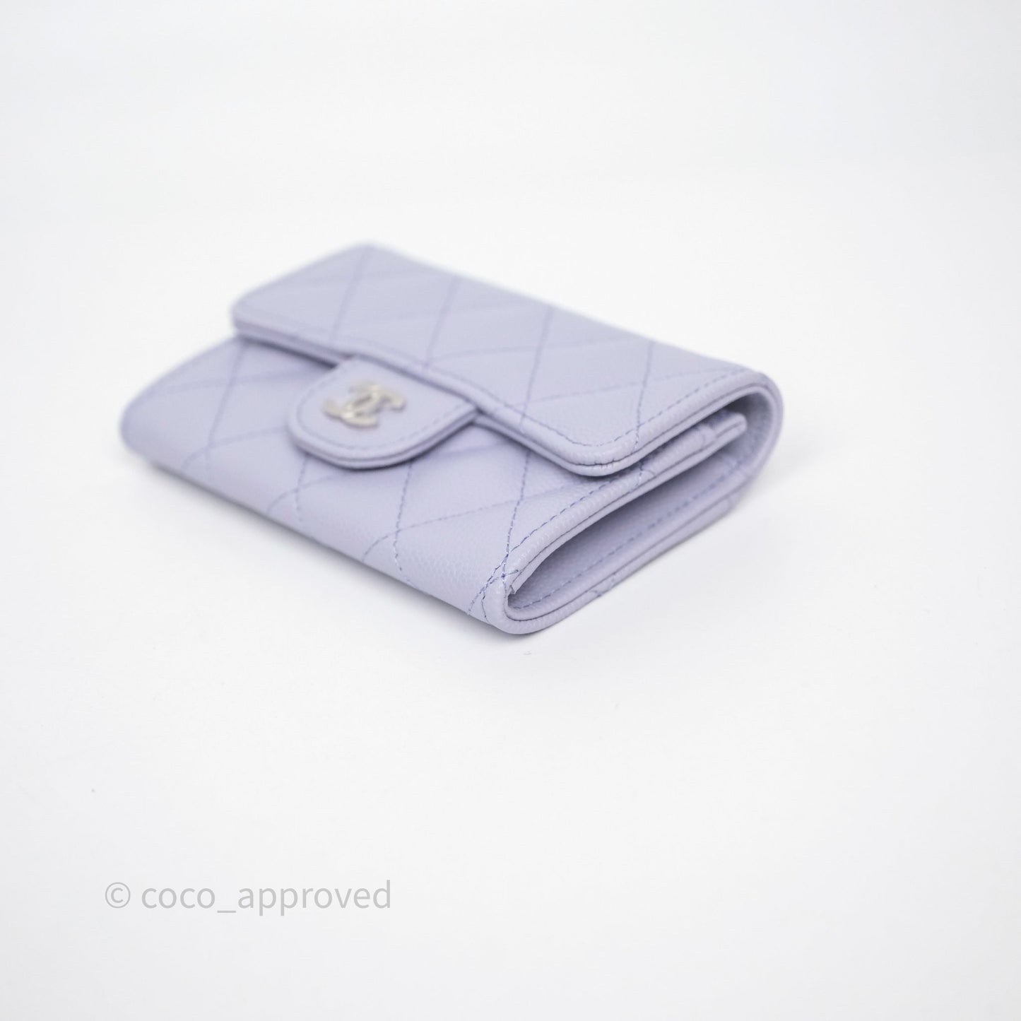 Chanel Quilted Flap Card Holder Lilac Caviar Silver Hardware