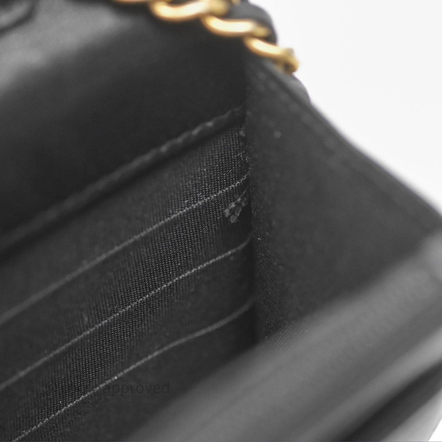 Chanel Reversed Chevron Wallet On Chain WOC Black Lambskin Aged Gold Hardware