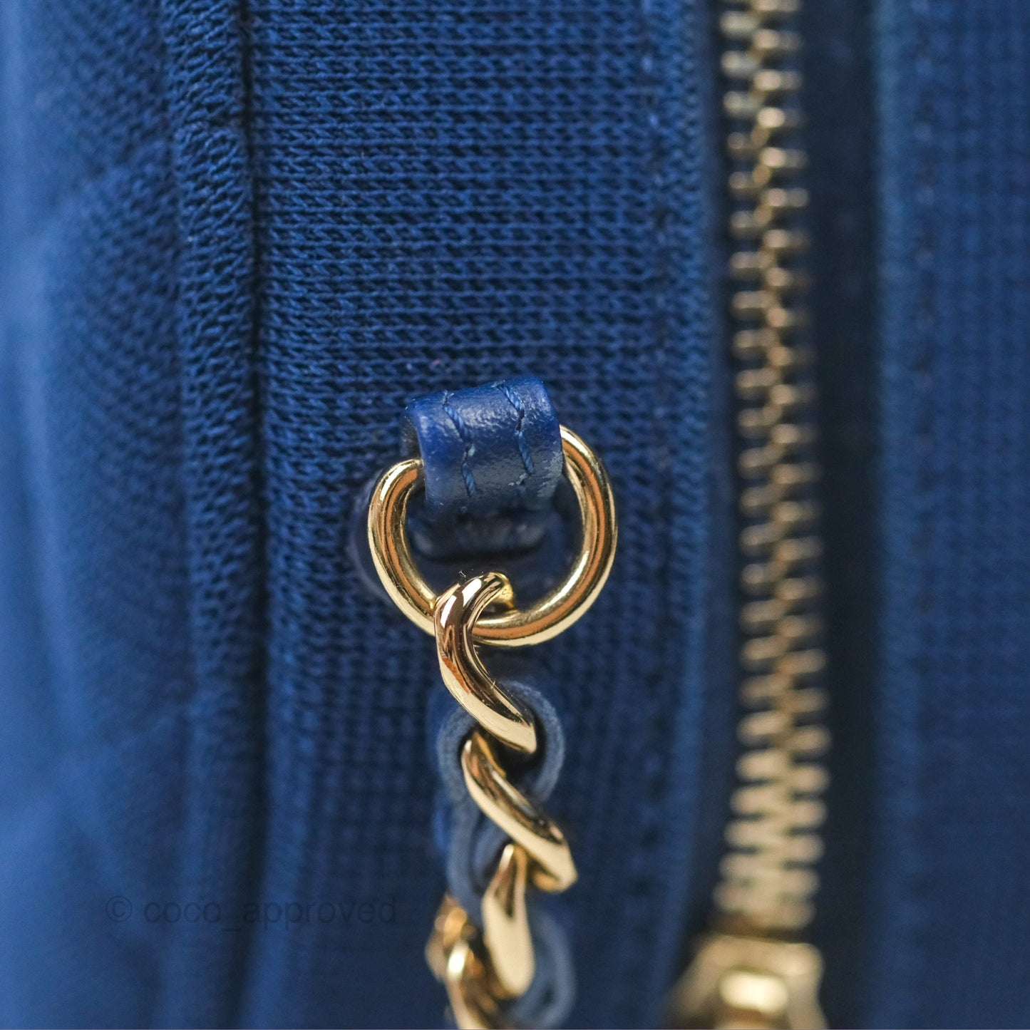 Chanel Classic Quilted Round Clutch With Chain Dark Blue Cotton Gold Hardware